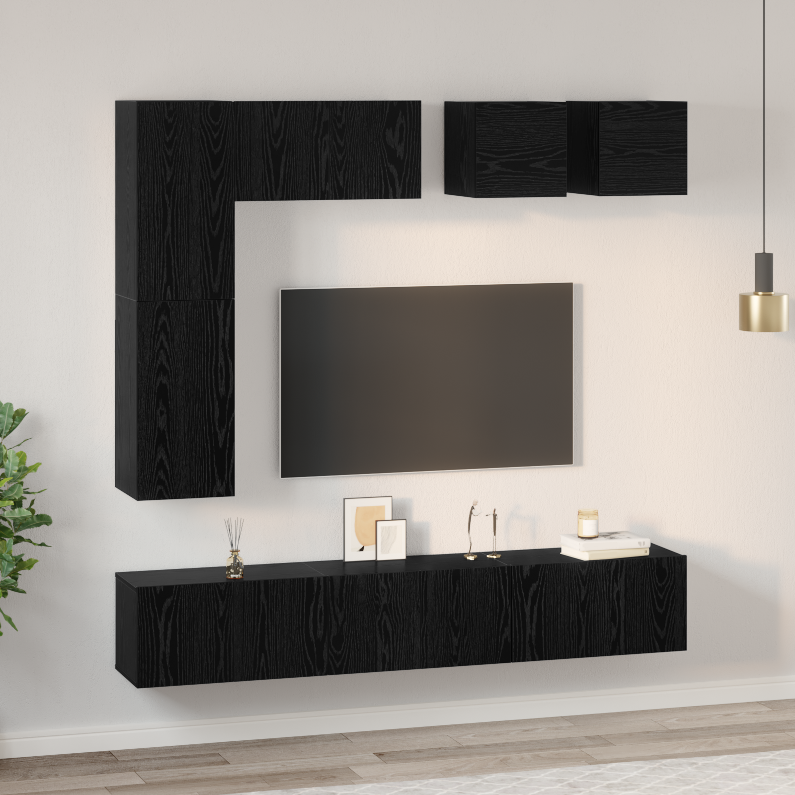 TV Cabinet Set 8 pcs Black Oak Engineered Wood