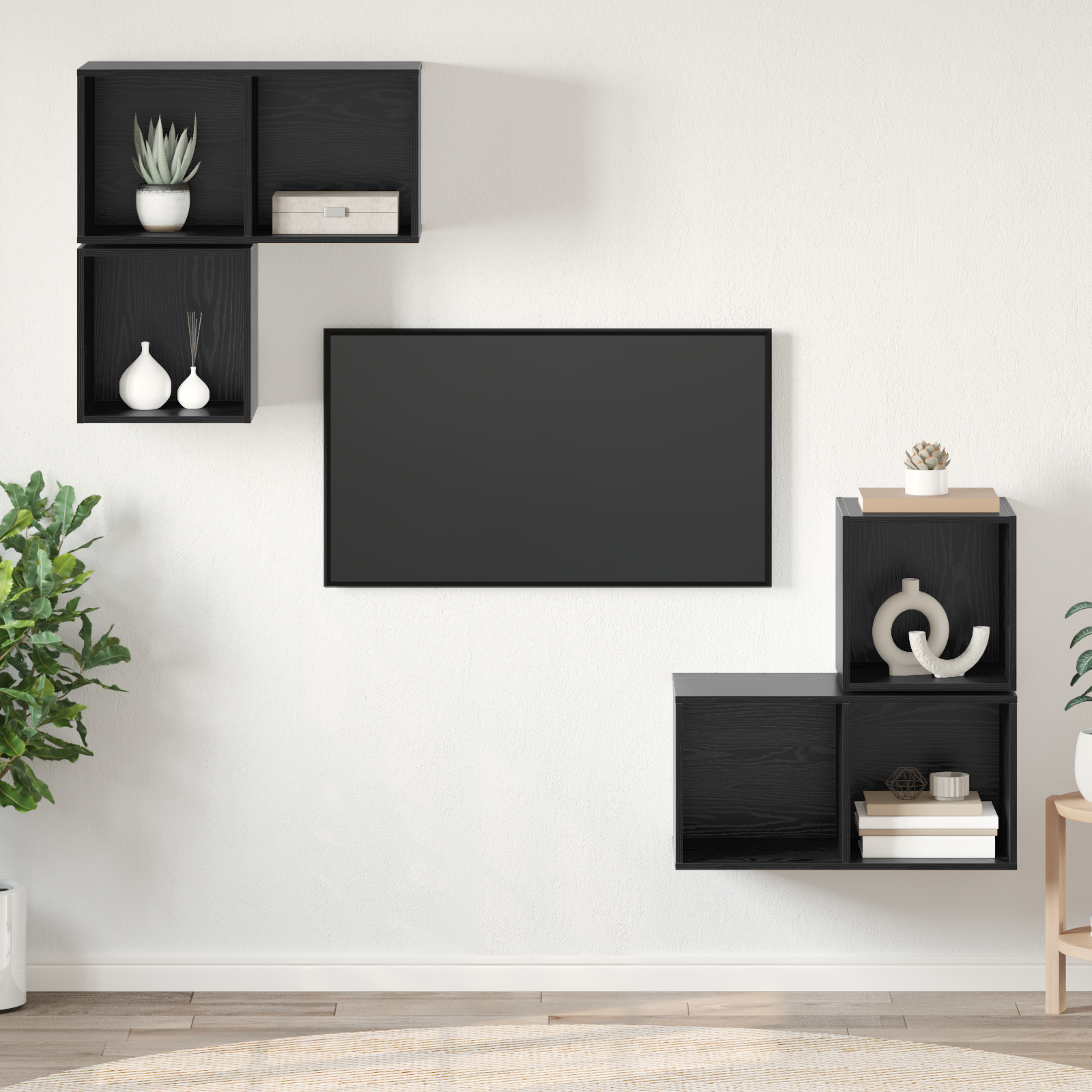 TV spintelės komplektas 4 pcs juoda ąžuolo 37 x 37 x 72 cm