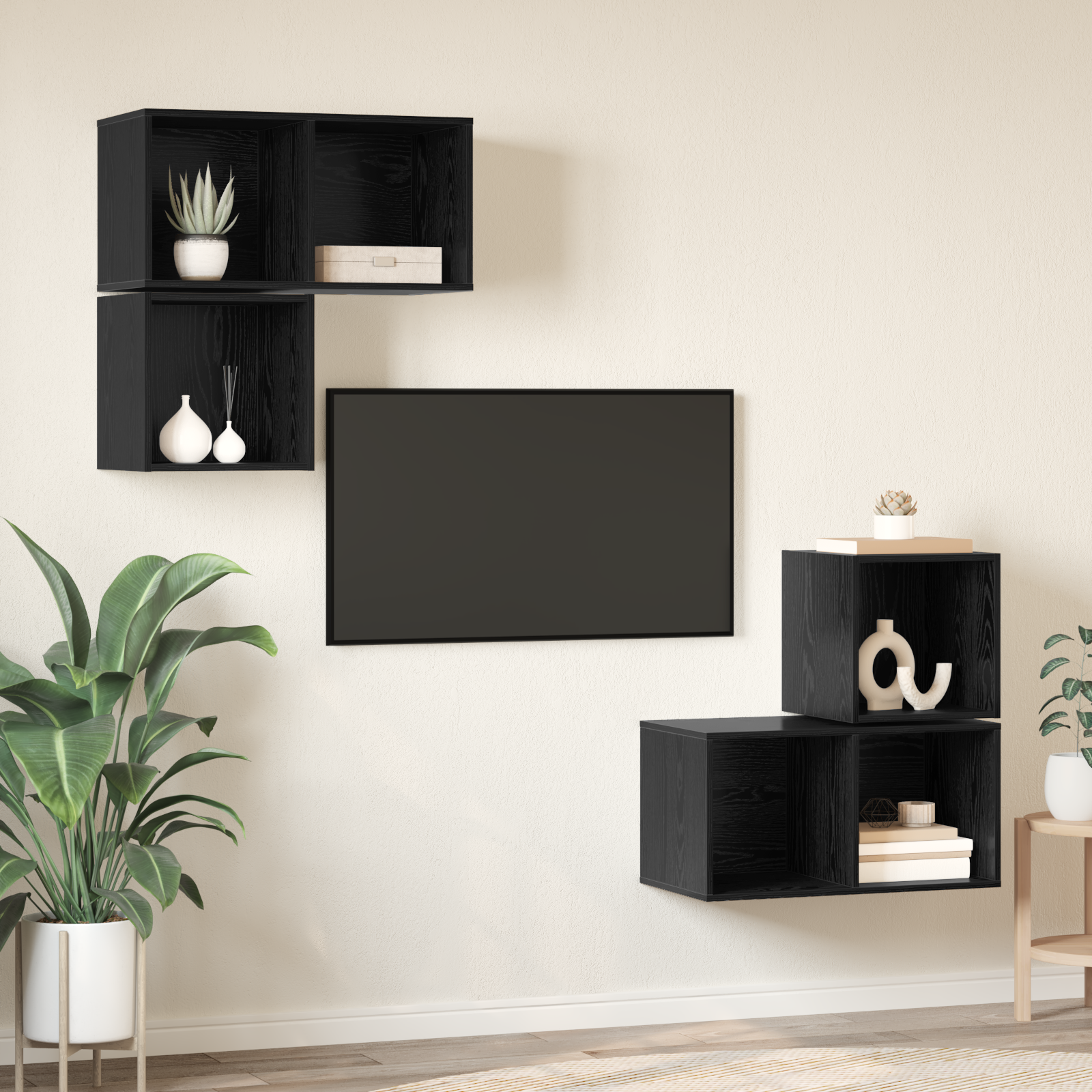 TV spintelės komplektas 4 pcs juoda ąžuolo 37 x 37 x 72 cm