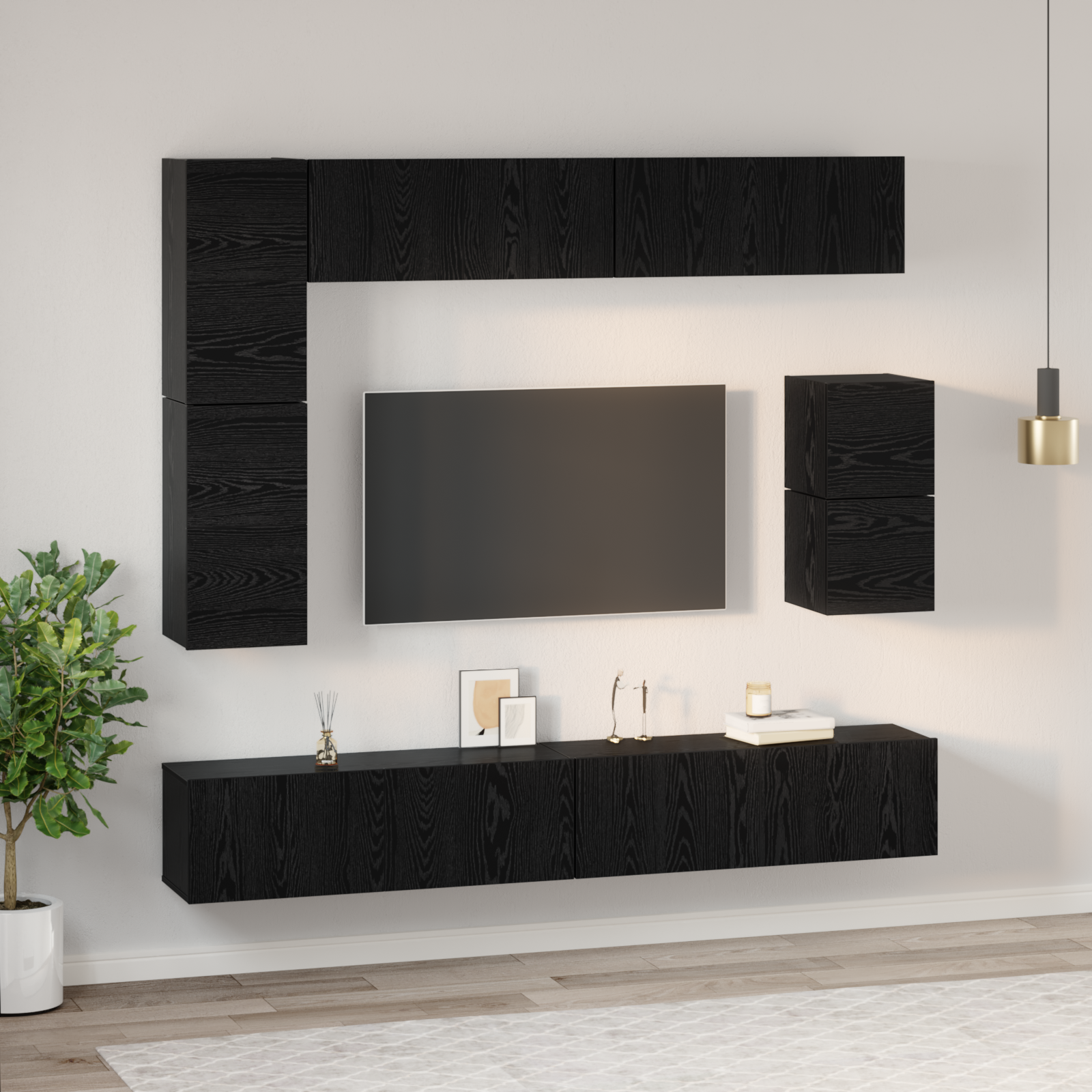 TV spintelių komplektas 8 pcs Juodas ąžuolas Apdirbta mediena