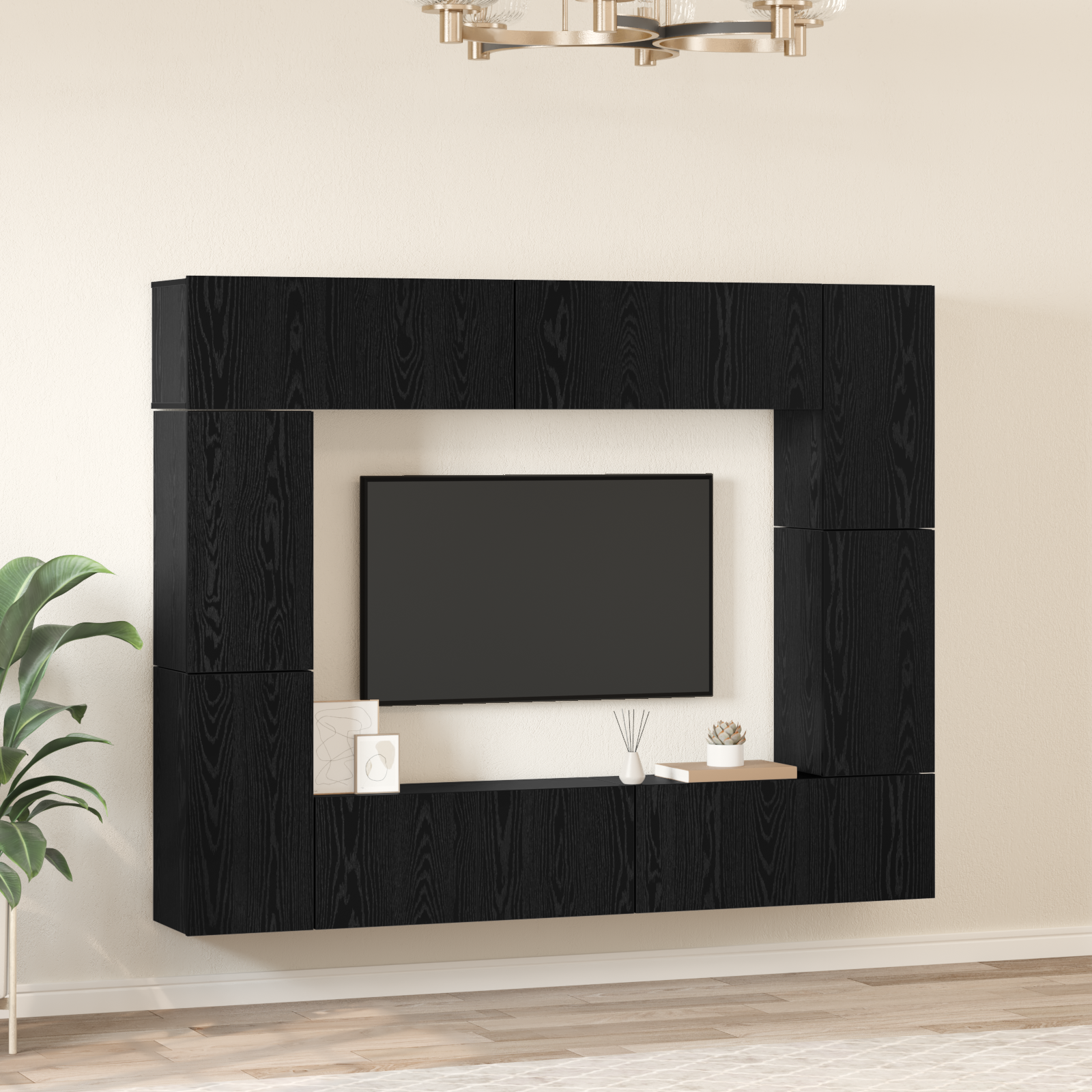 TV spintelių komplektas 8 pcs Juodas ąžuolas Apdirbta mediena