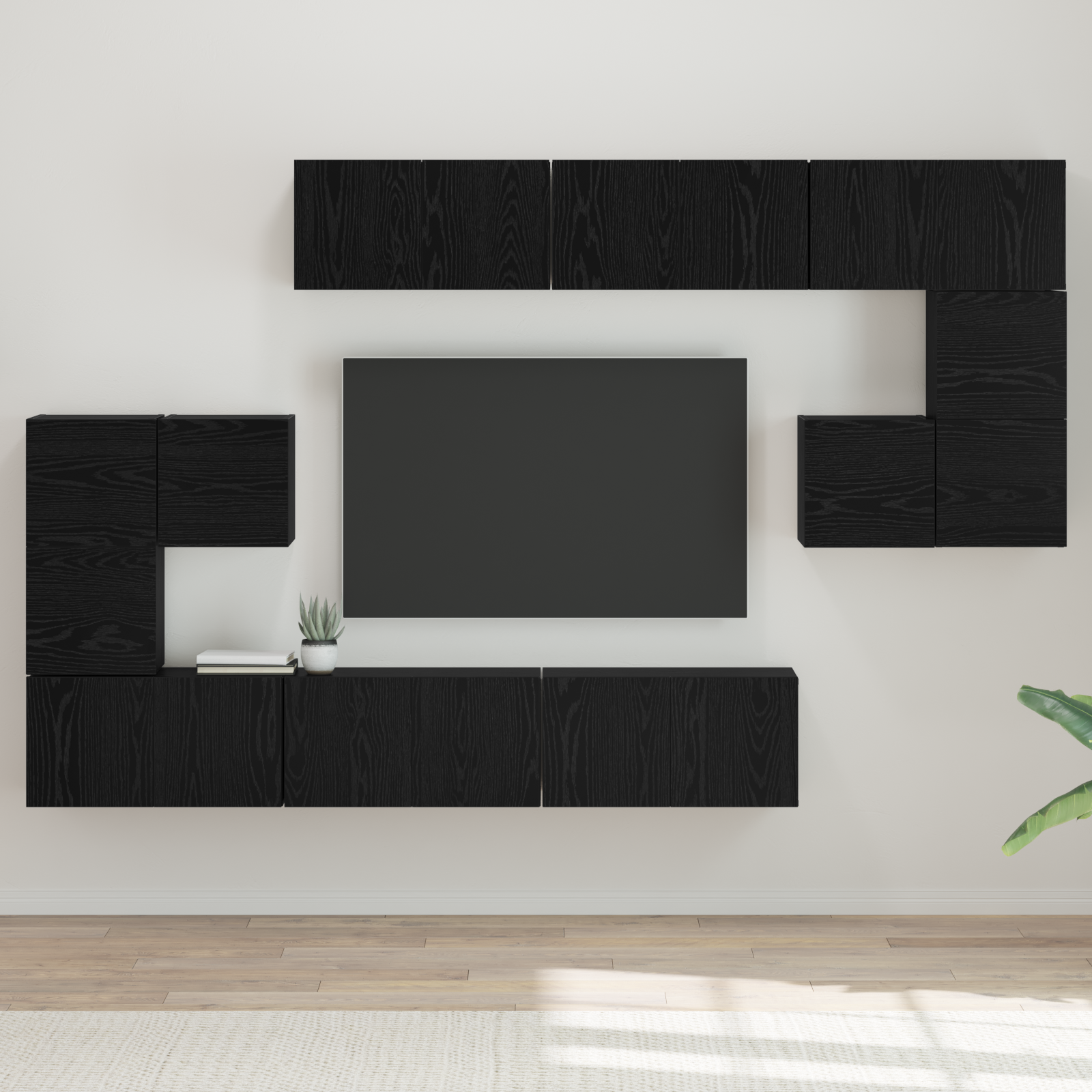 TV spintelių komplektas 10 pcs Juodas ąžuolas Apdirbta mediena