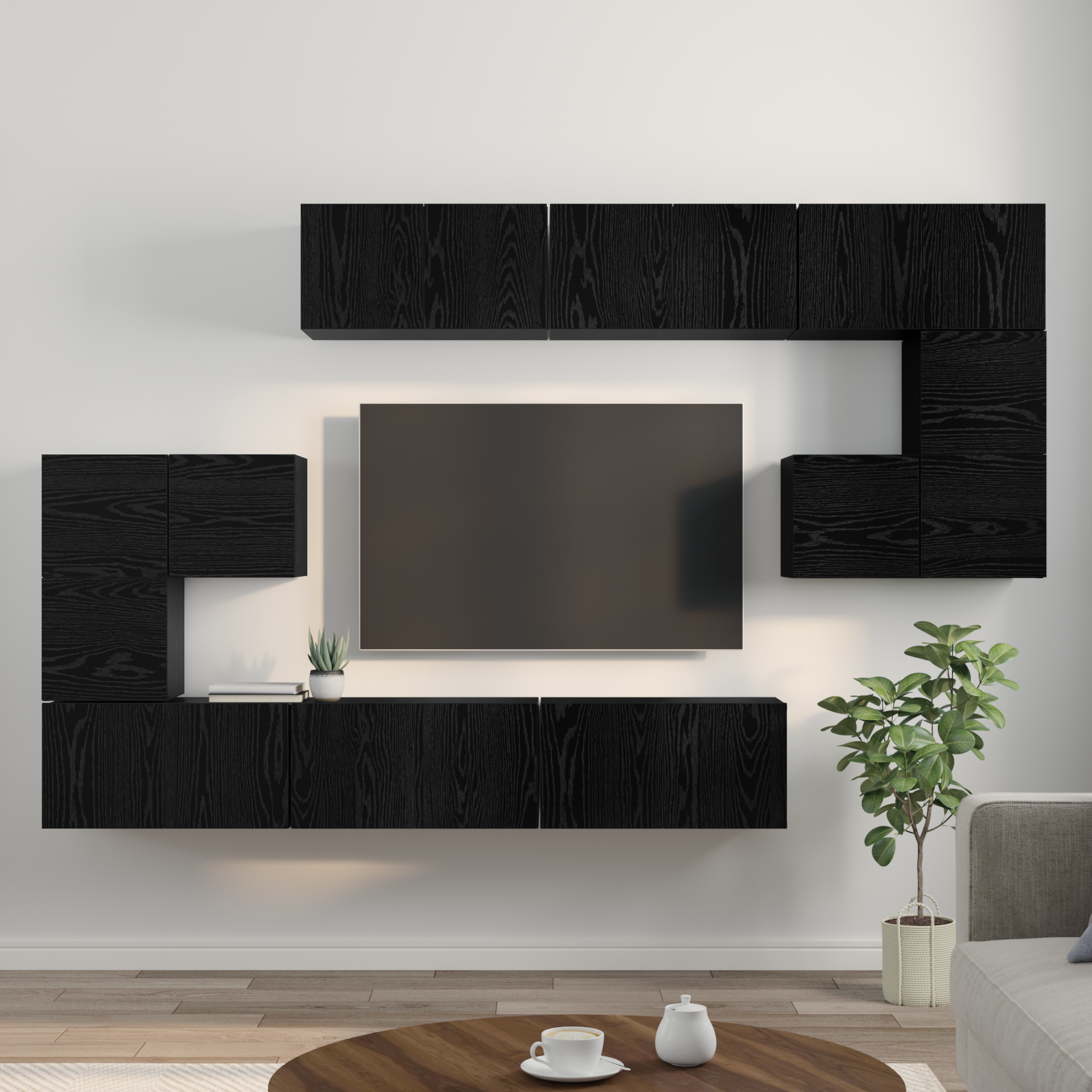 TV spintelių komplektas 10 pcs Juodas ąžuolas Apdirbta mediena
