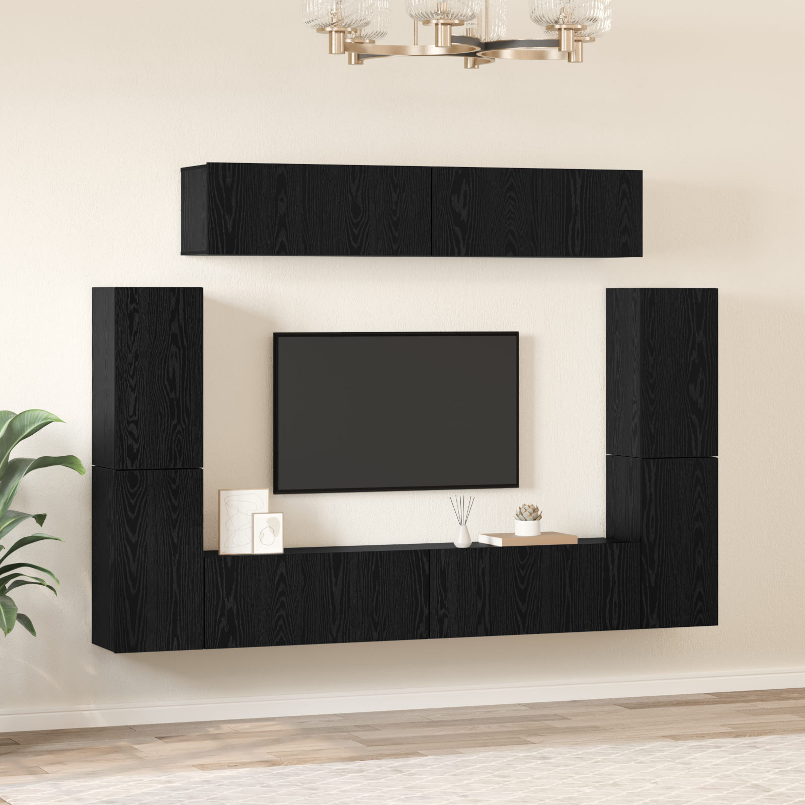 TV spintelių komplektas 8 pcs Juodas ąžuolas 80 x 30 x 30.5 cm