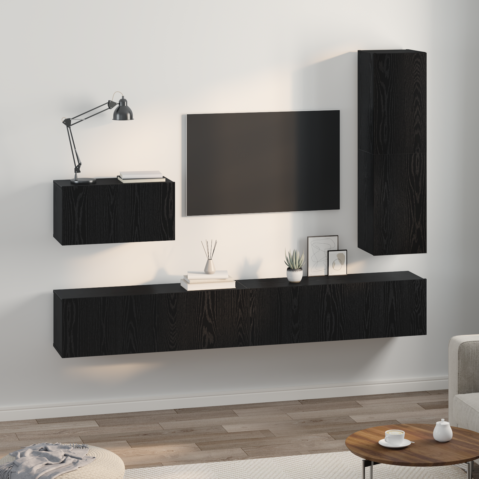 TV spintelių komplektas 4 pcs Juodas ąžuolas Apdirbta mediena