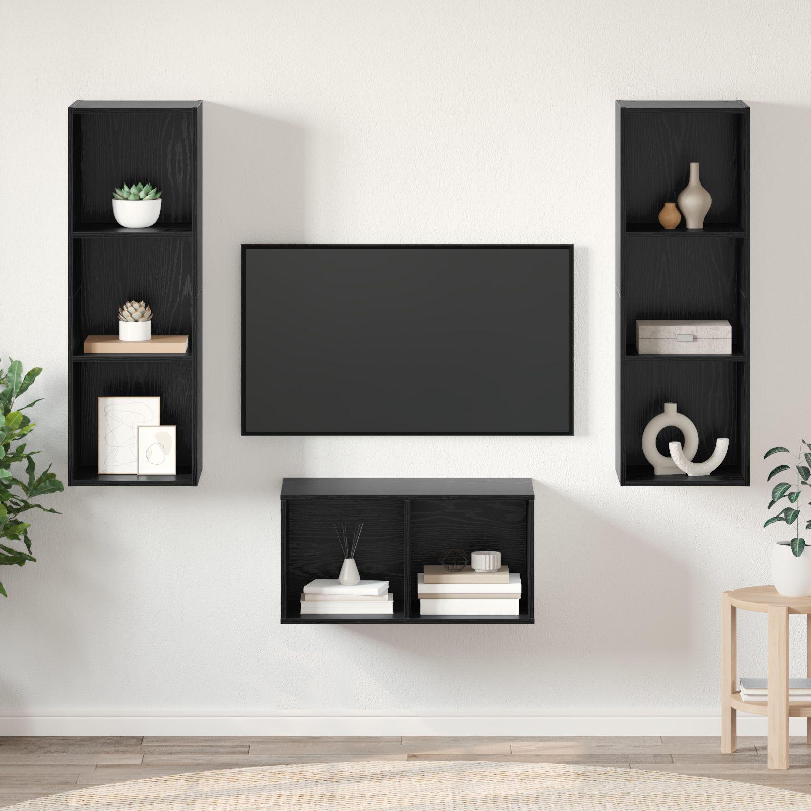 TV spintelės komplektas juoda ąžuolo 37 x 37 x 107 cm