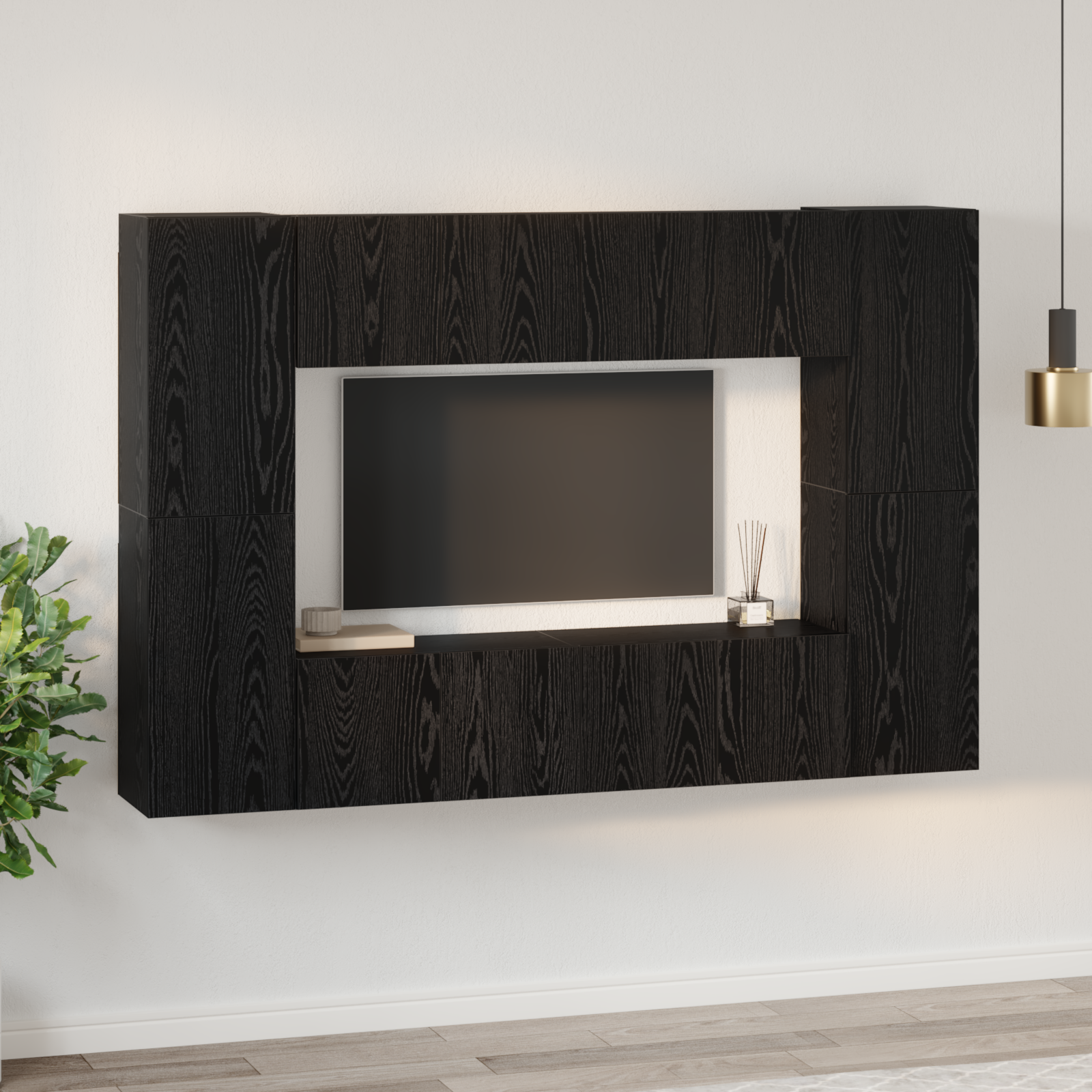 TV spintelių komplektas 8 pcs Juodas ąžuolas 181 x 30 x 120 cm