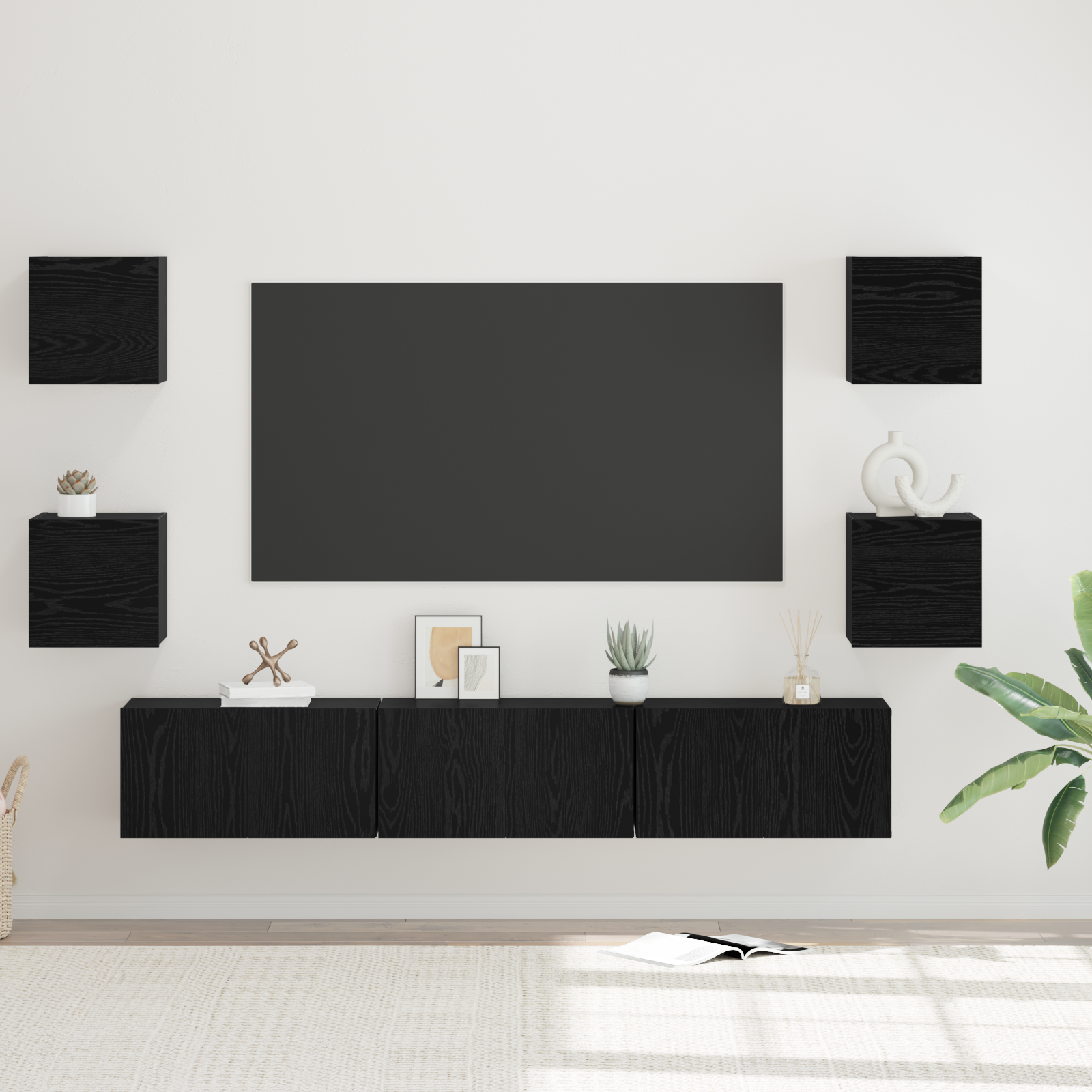 TV spintelių komplektas 7 pcs Juodas ąžuolas Apdirbta mediena