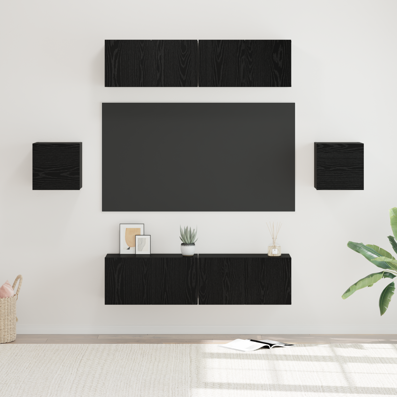 TV spintelių komplektas 6 pcs juoda ąžuolo Apdirbta mediena