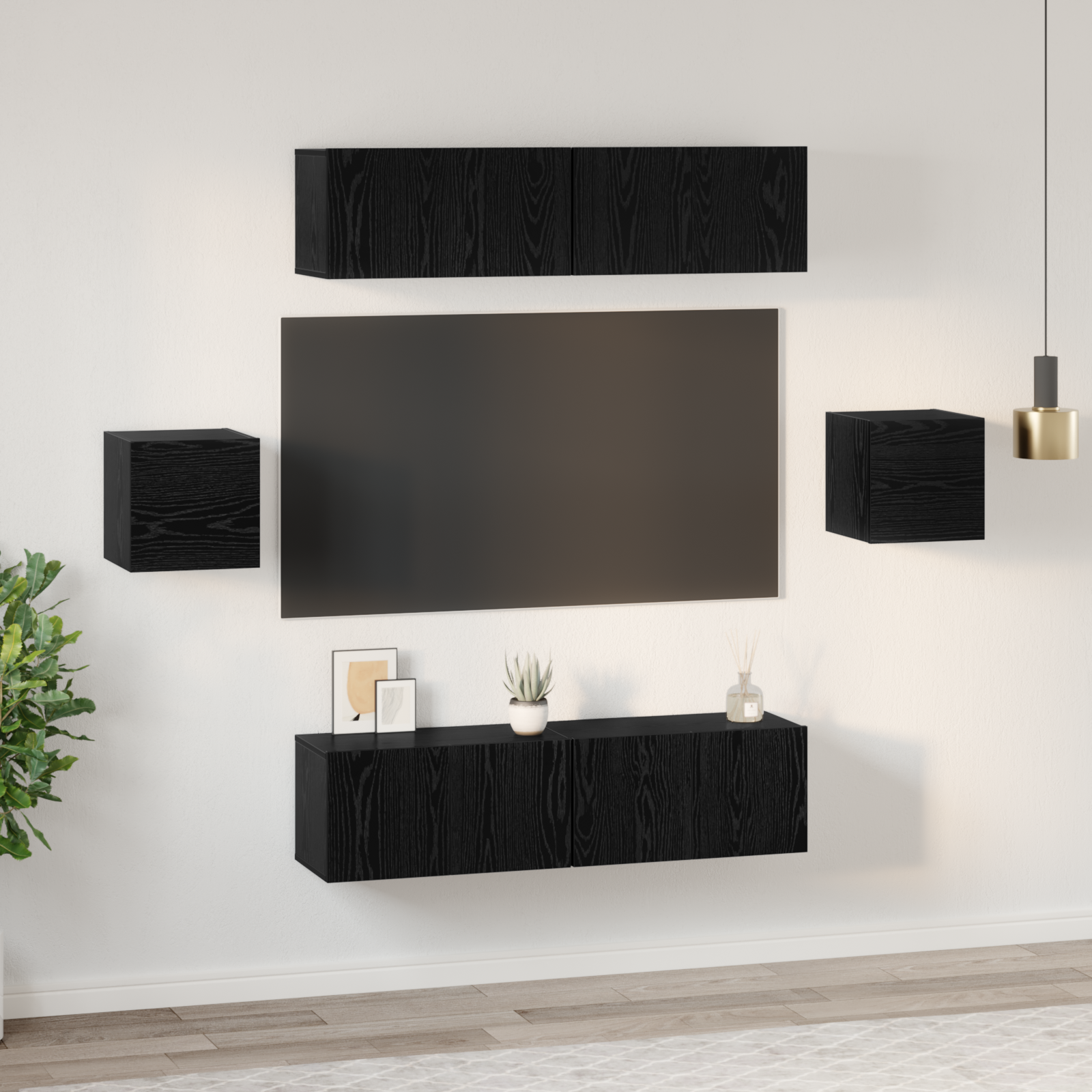 TV spintelių komplektas 6 pcs juoda ąžuolo Apdirbta mediena