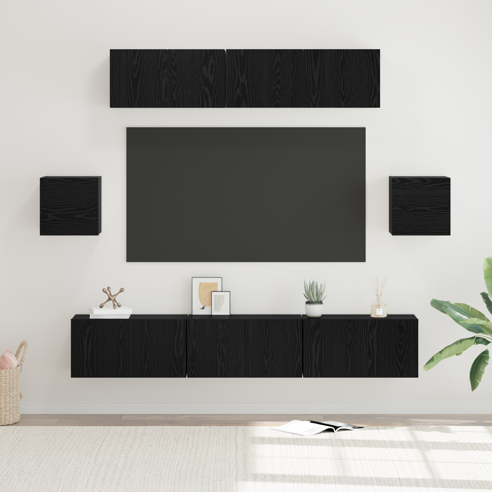 TV Cabinet Set 7 pcs Black Oak Engineered Wood