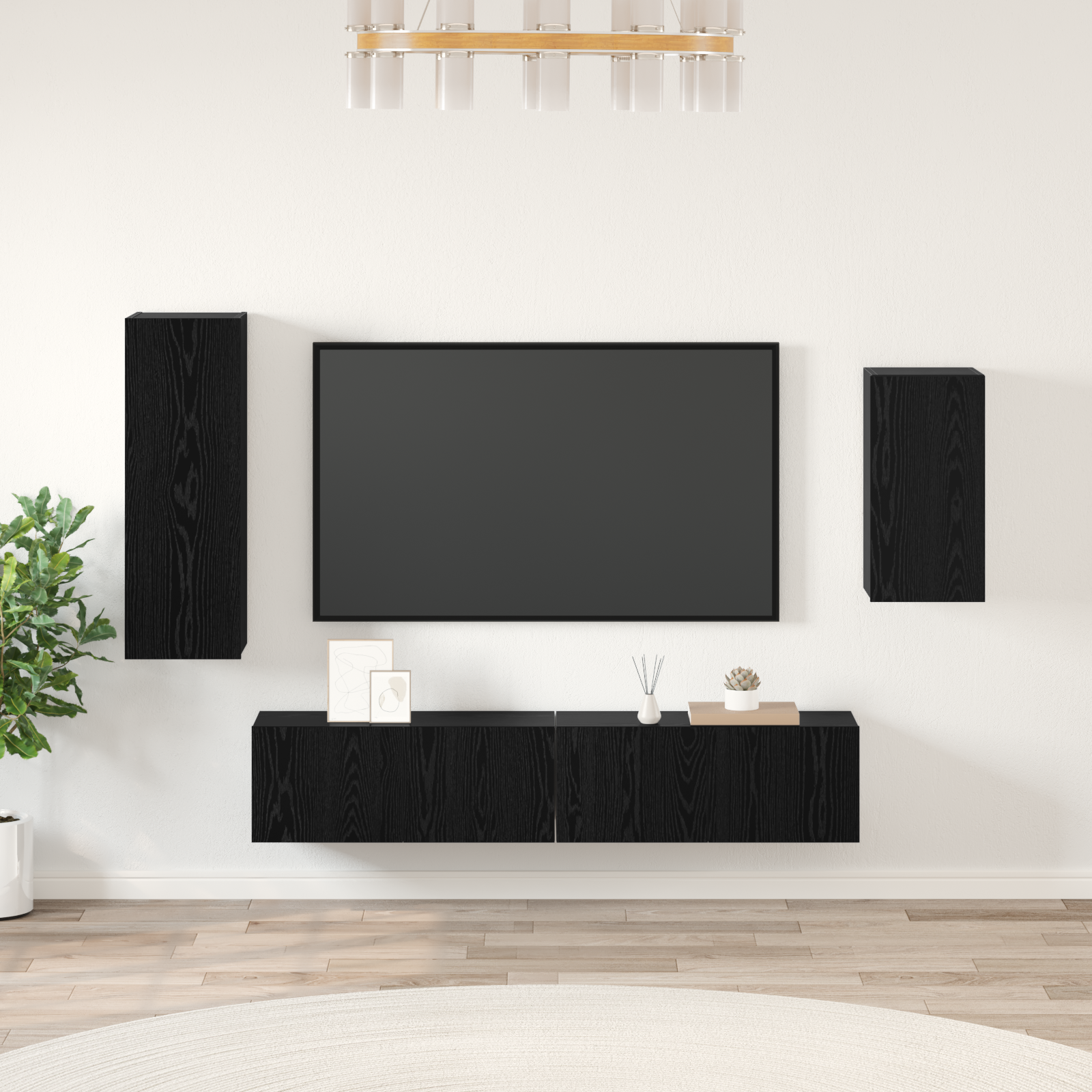 TV spintelių komplektas 4 pcs Juodas ąžuolas Apdirbta mediena