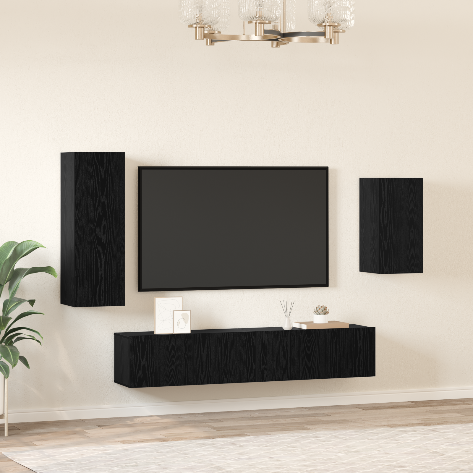 TV spintelių komplektas 4 pcs Juodas ąžuolas Apdirbta mediena