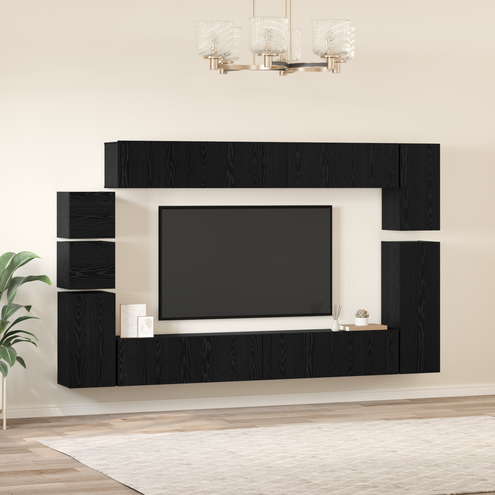 TV spintelių komplektas 9 pcs Juodas ąžuolas Apdirbta mediena