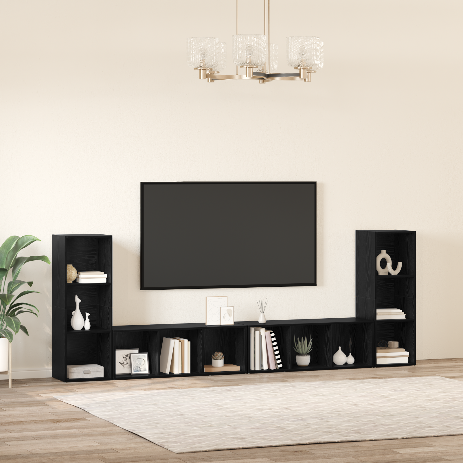 TV spintelių komplektas 4 pcs Juodas ąžuolas 37 x 35 x 107,5 cm