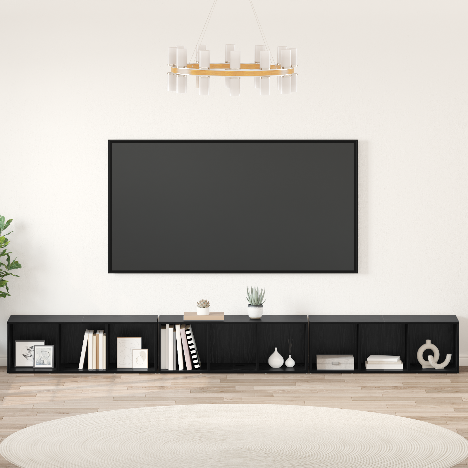 Televizoriaus spintelė 3 pcs juoda ąžuolo 37 x 35 x 107.5 cm