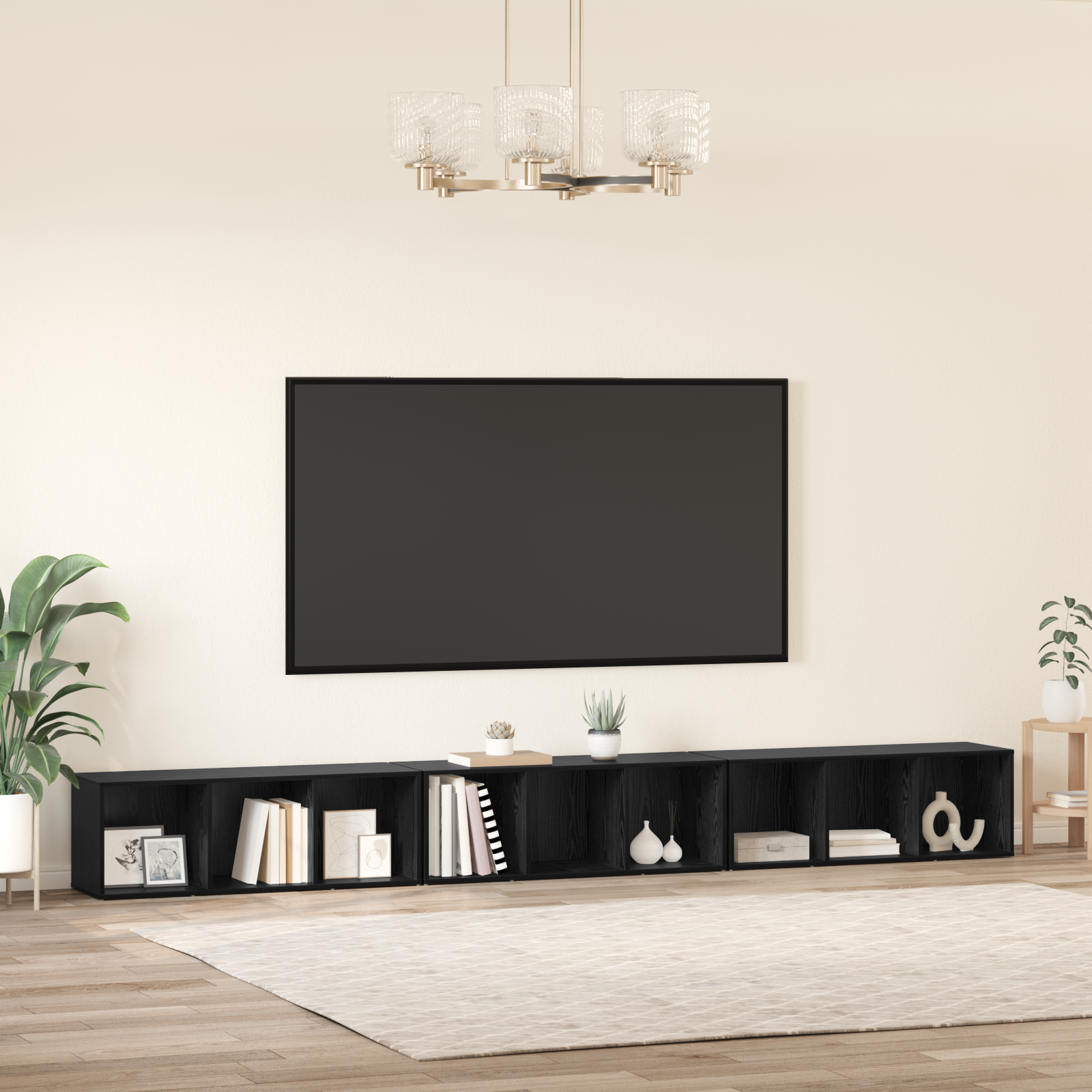 Televizoriaus spintelė 3 pcs juoda ąžuolo 37 x 35 x 107.5 cm