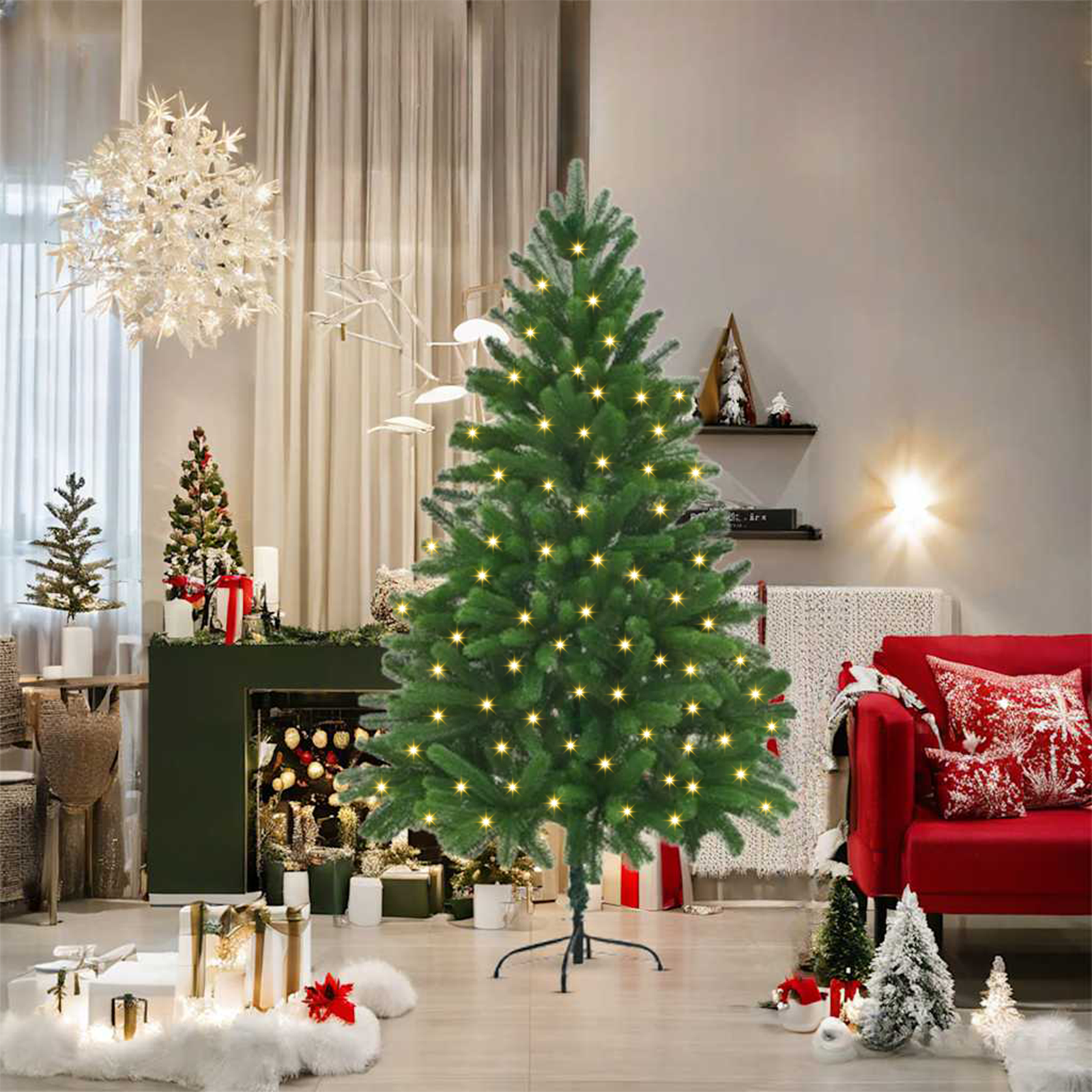 Kalėdų eglutė su 300 LED s stovu Žalia 180 cm PE