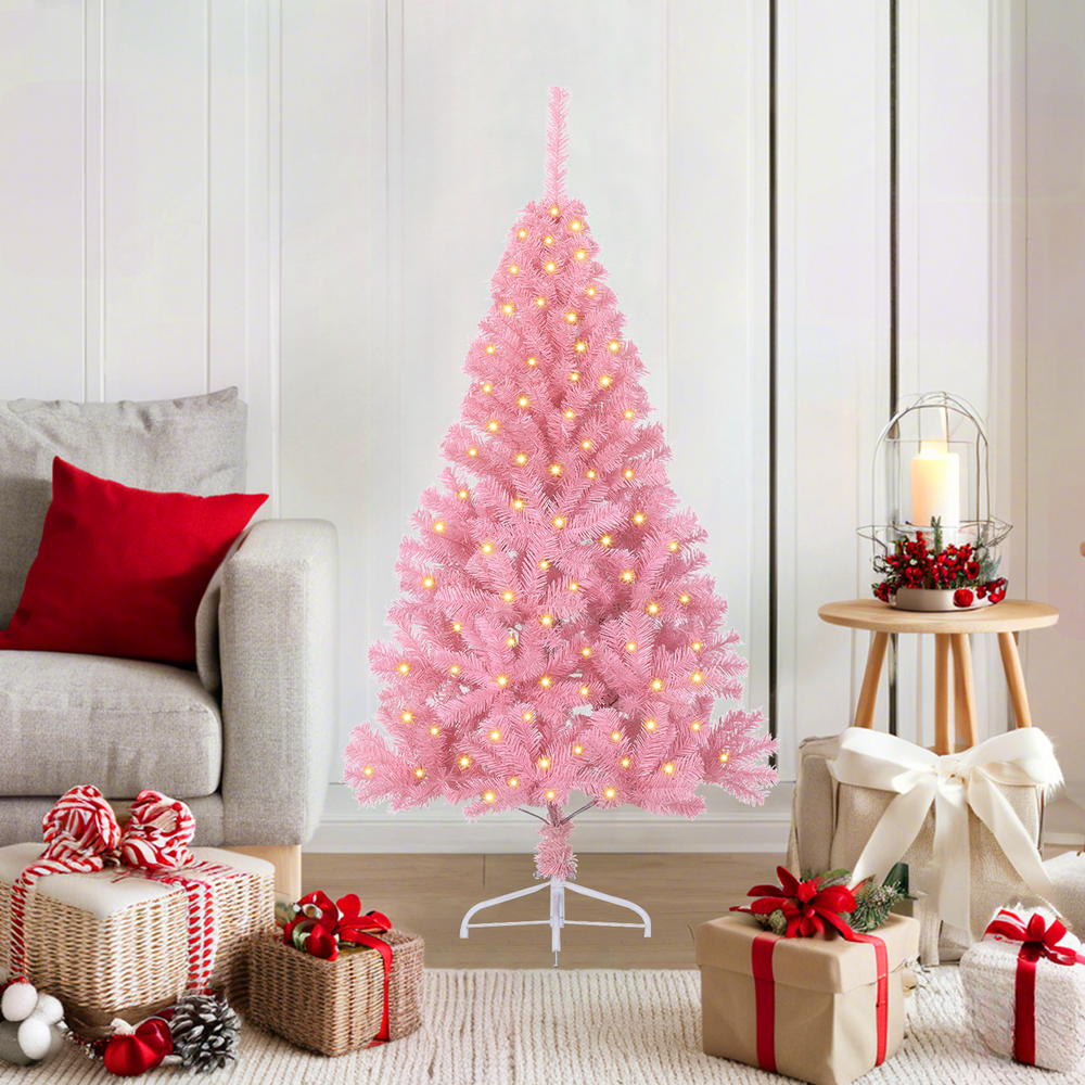 Artificial Pre-Lit Christmas Tree Pink 120 cm PVC