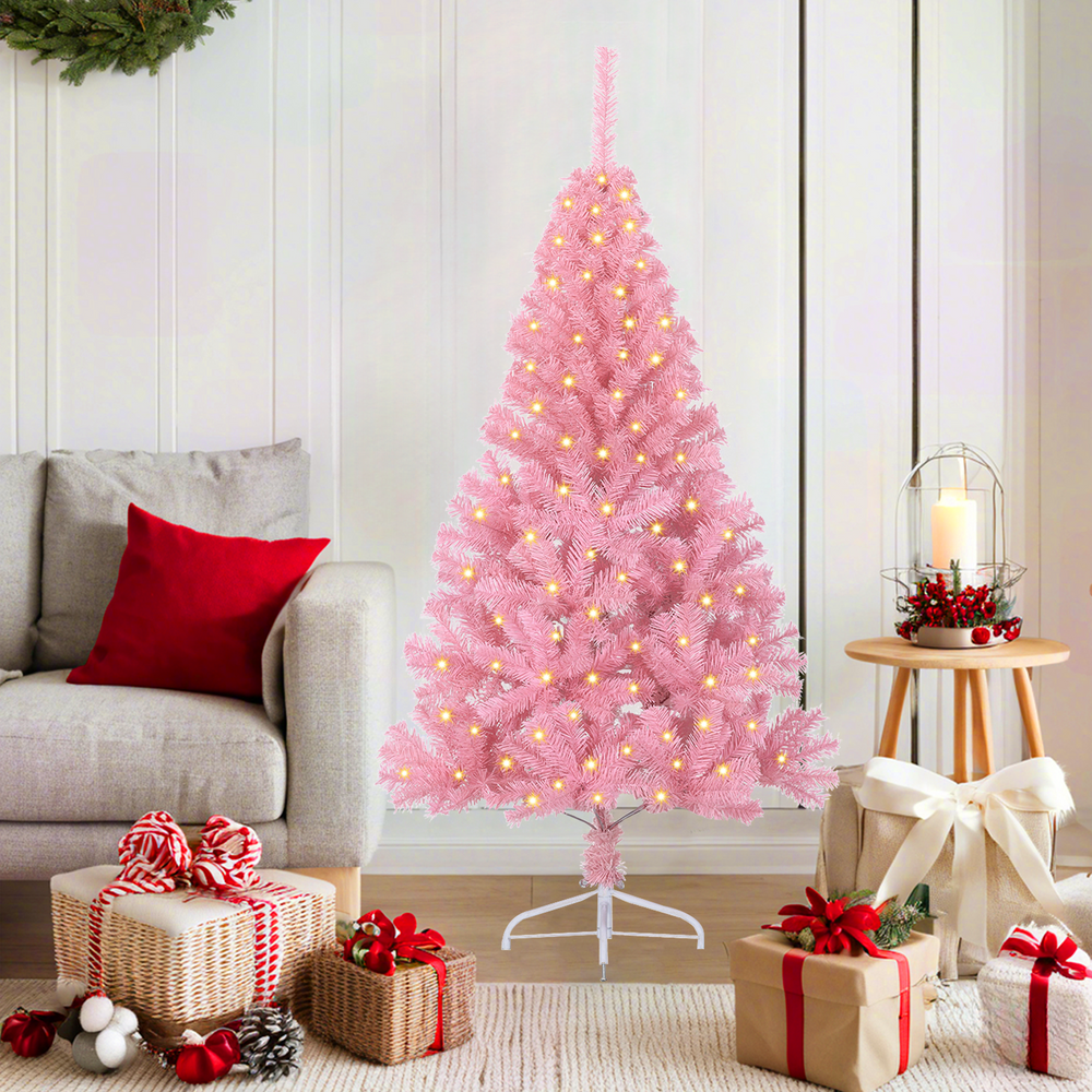 Artificial pre-lit Christmas tree Pink 150 cm PVC