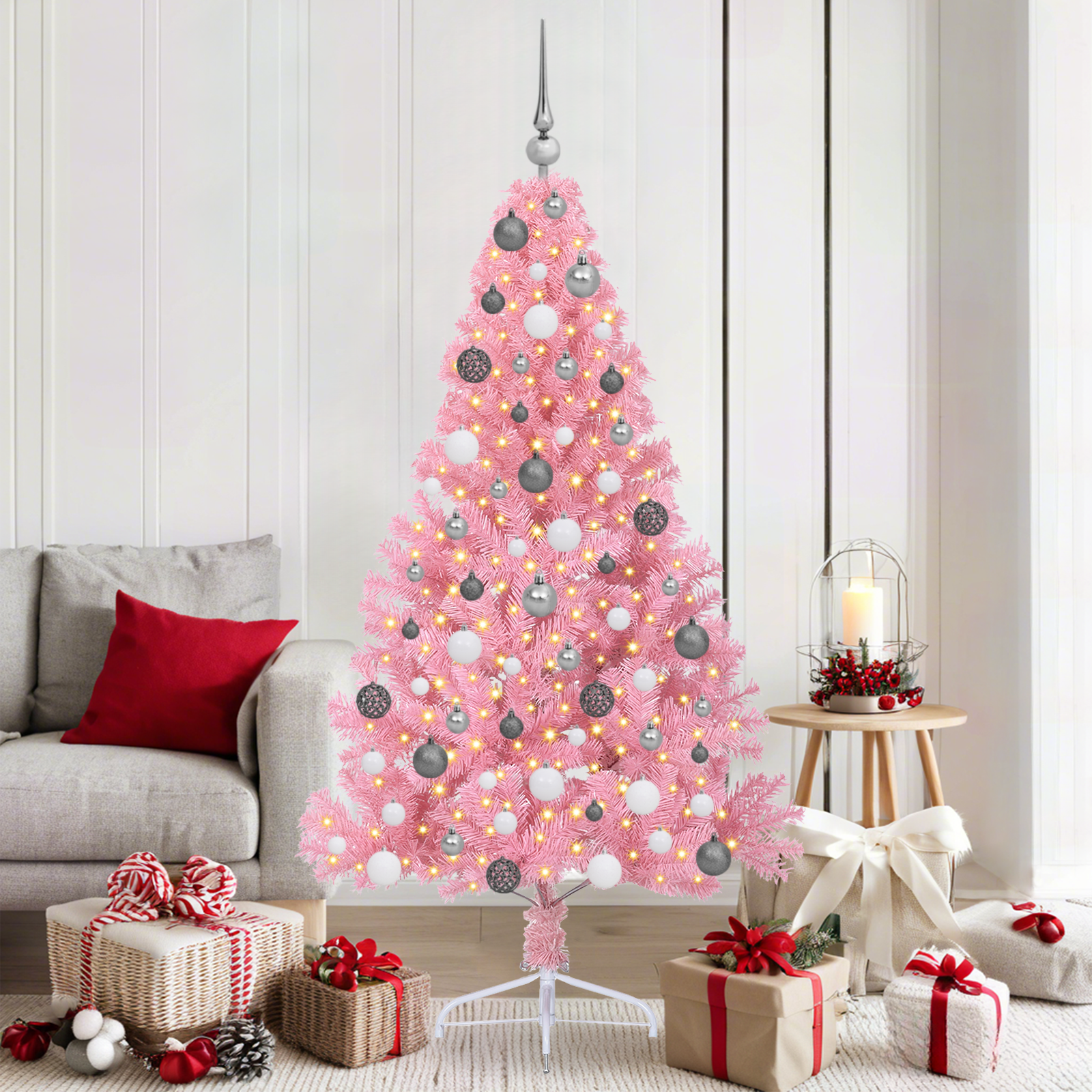 Artificial pre-lit Christmas tree Pink 180 cm PVC