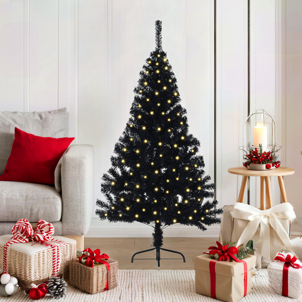 Artificial Pre-Lit Christmas Tree Black 120 cm PVC