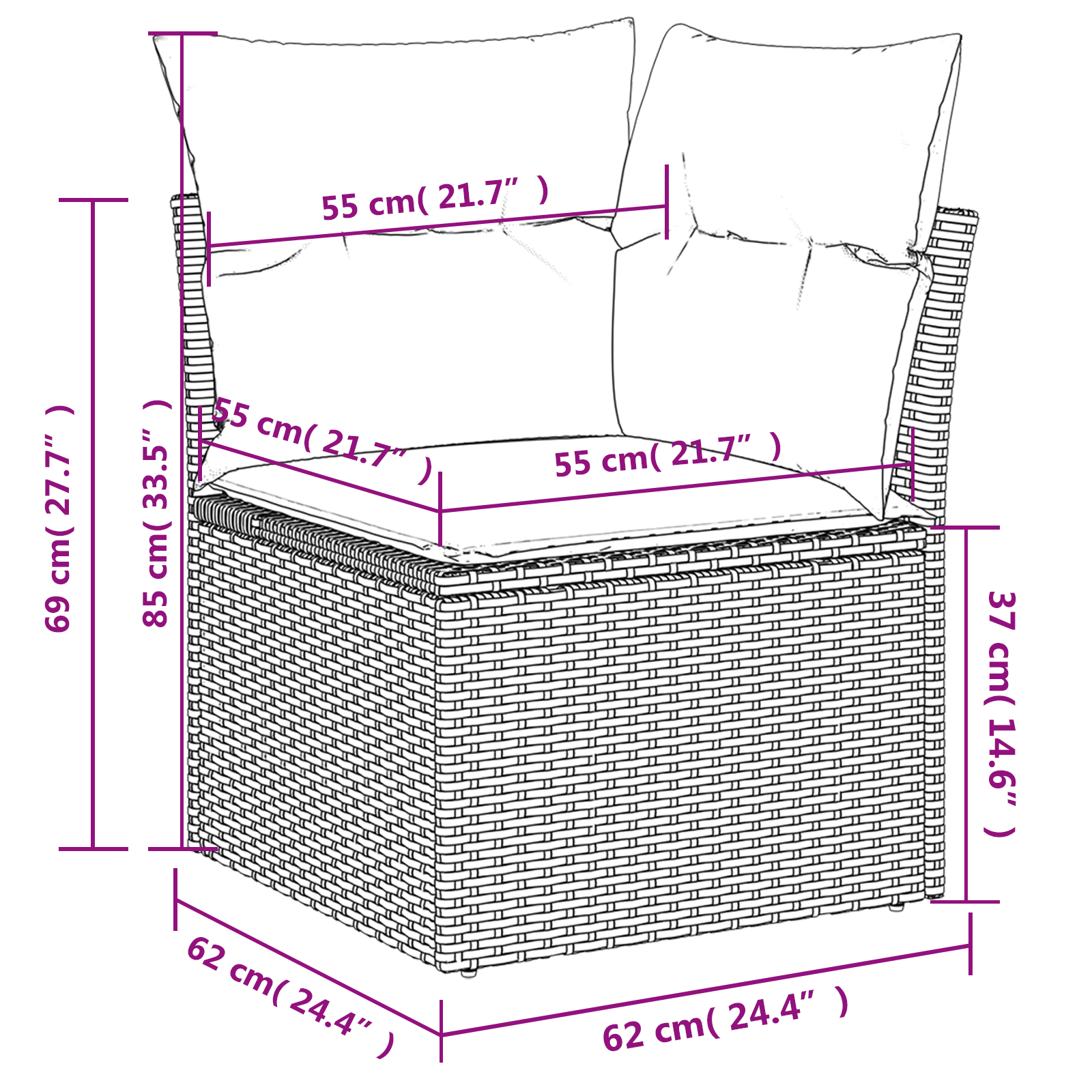 Sodo sofa su pagalve Pilka 62 x 62 x 69 cm poliratanas