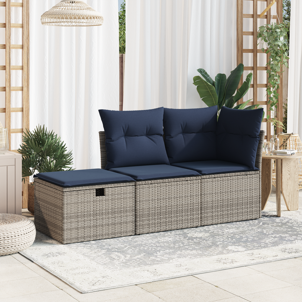 <strong> Garden Pouffe with Cushion</strong>, grey, 55x55x37 cm, Polyrattan.