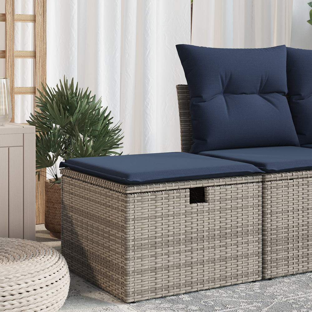 <strong> Garden Pouffe with Cushion</strong>, grey, 55x55x37 cm, Polyrattan.