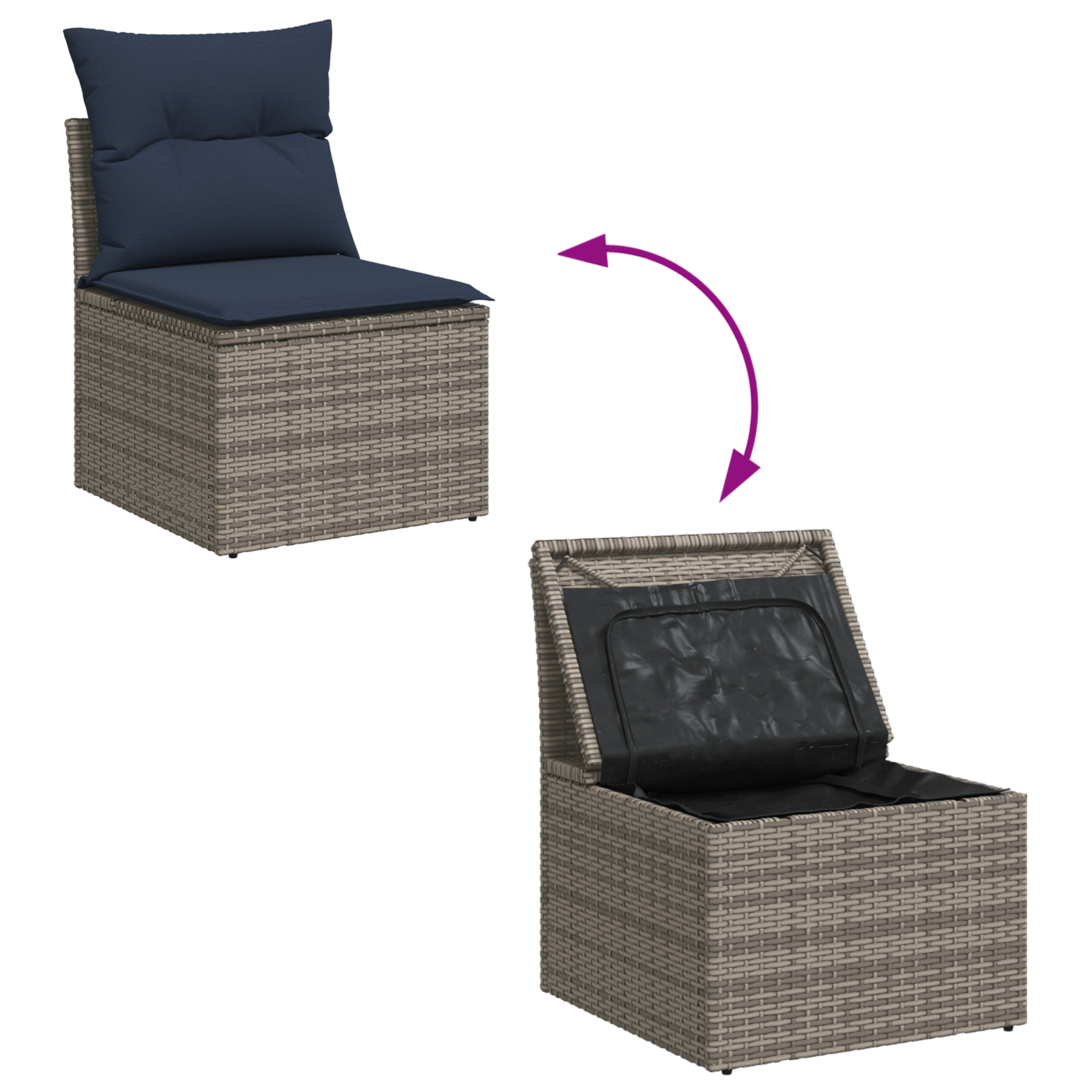 Sodo sofa su pagalve Pilka 55 x 62 x 69 cm Poli ratanas
