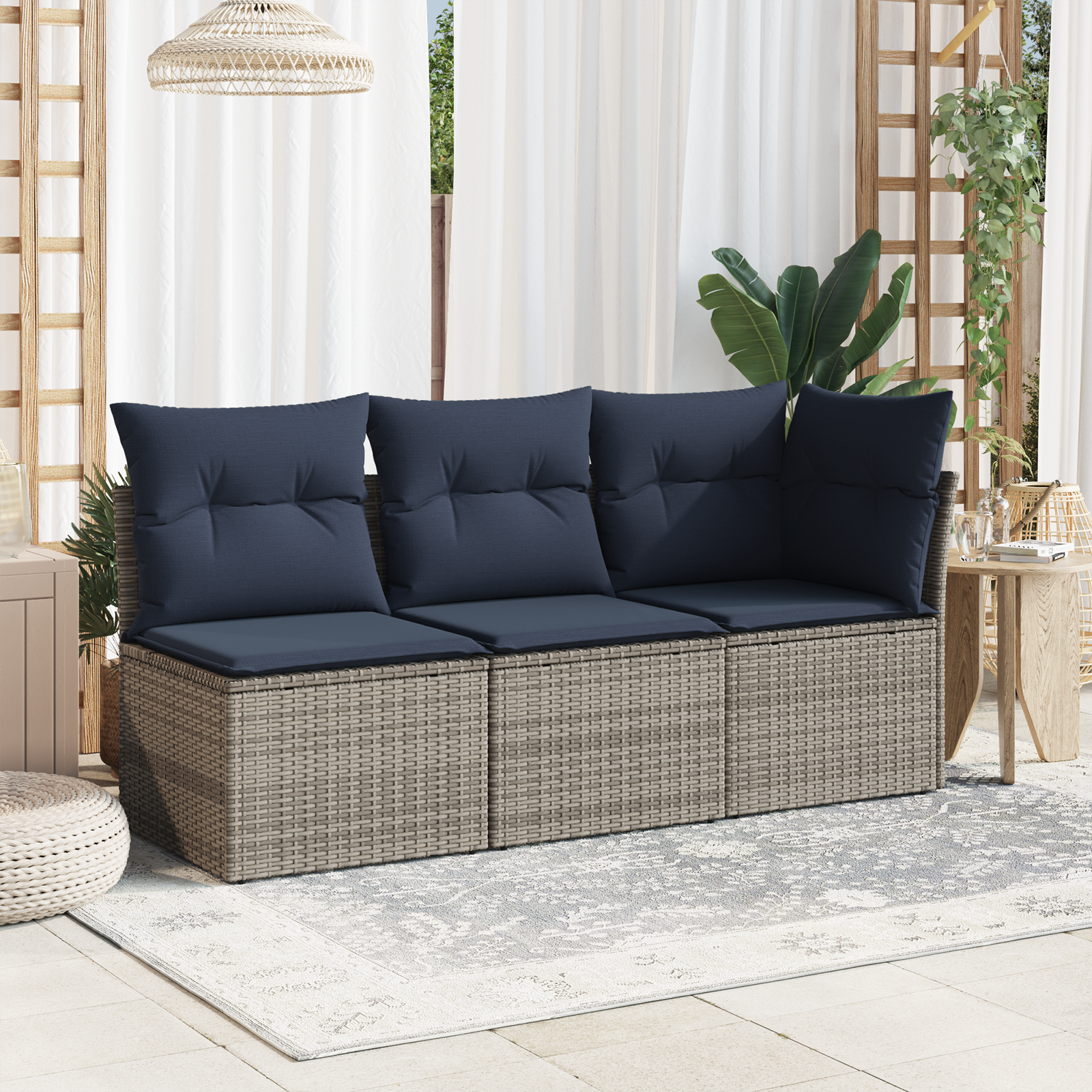 Sodo sofa su pagalve Pilka 55 x 62 x 69 cm Poli ratanas