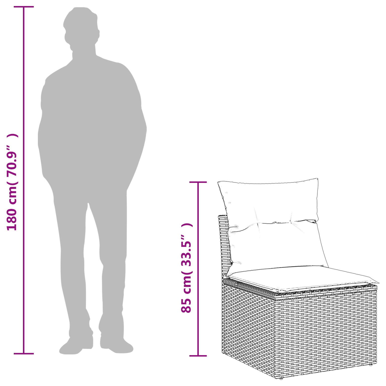 Sodo sofa su pagalve Pilka 55 x 62 x 69 cm Poli ratanas