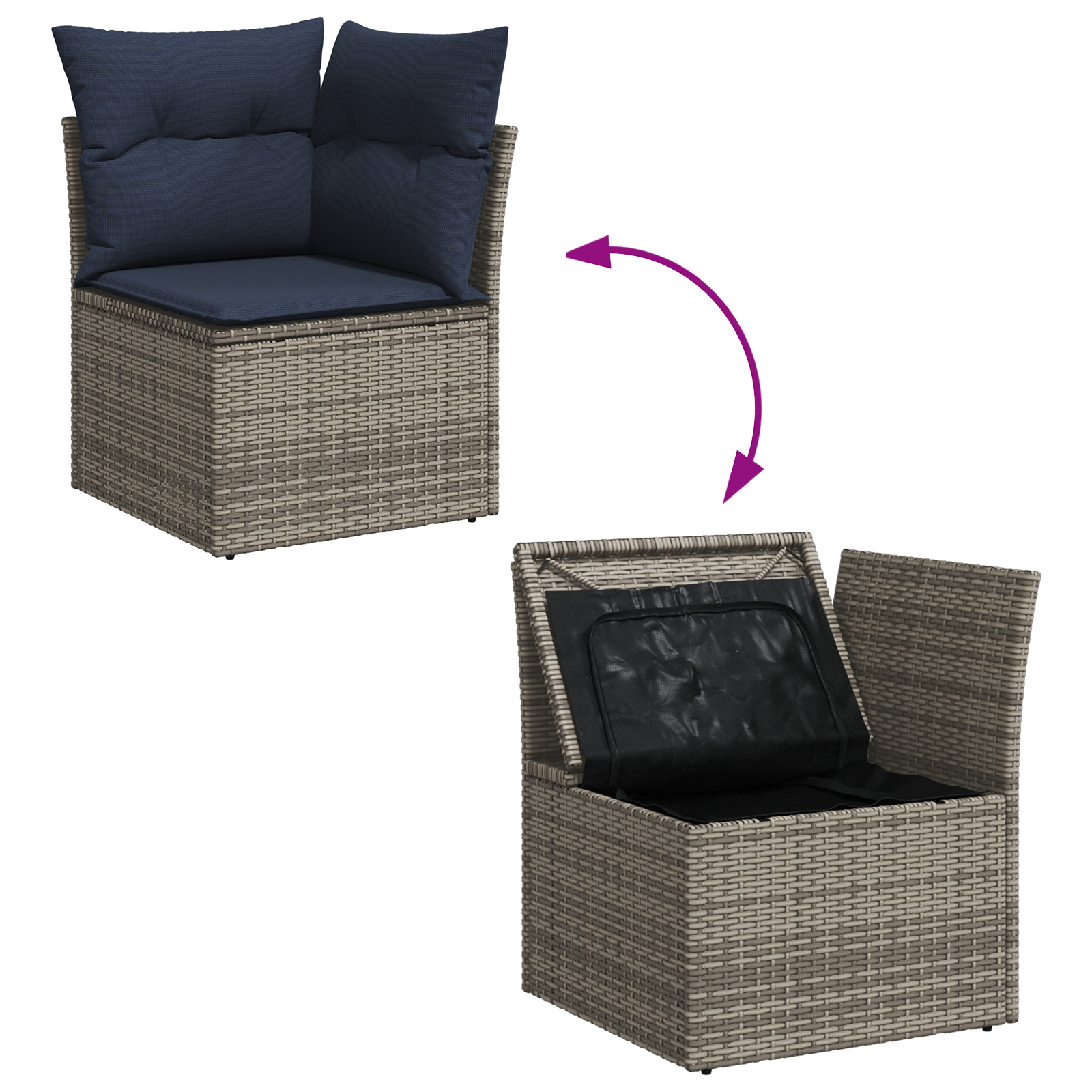 Sodo sofa su pagalve Pilka 62 x 62 x 69 cm Poli ratanas