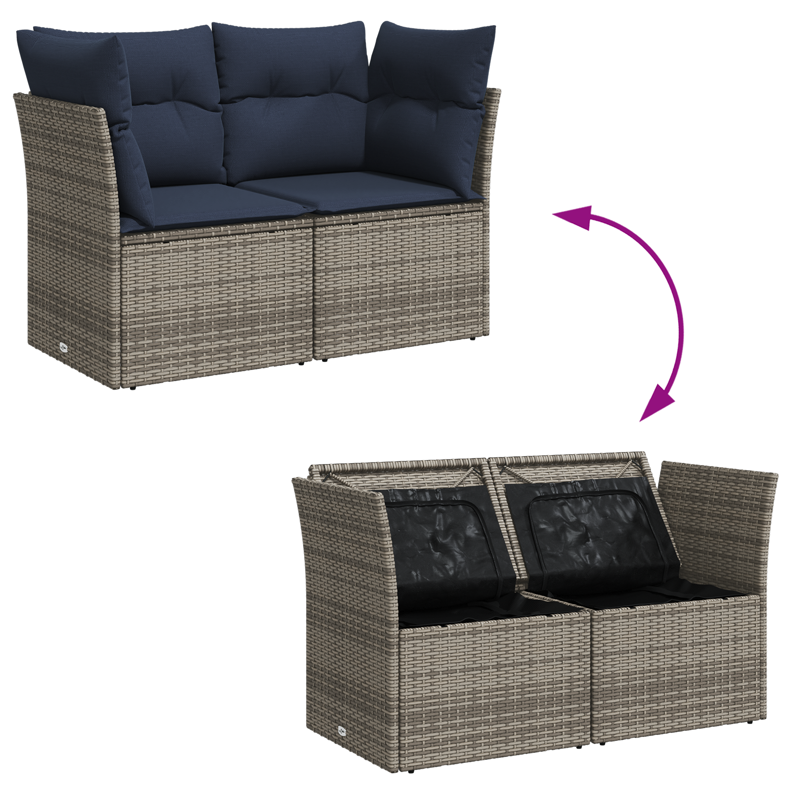 Sodo sofa su pagalve Pilka 124 x 62 x 69 cm Poli ratanas