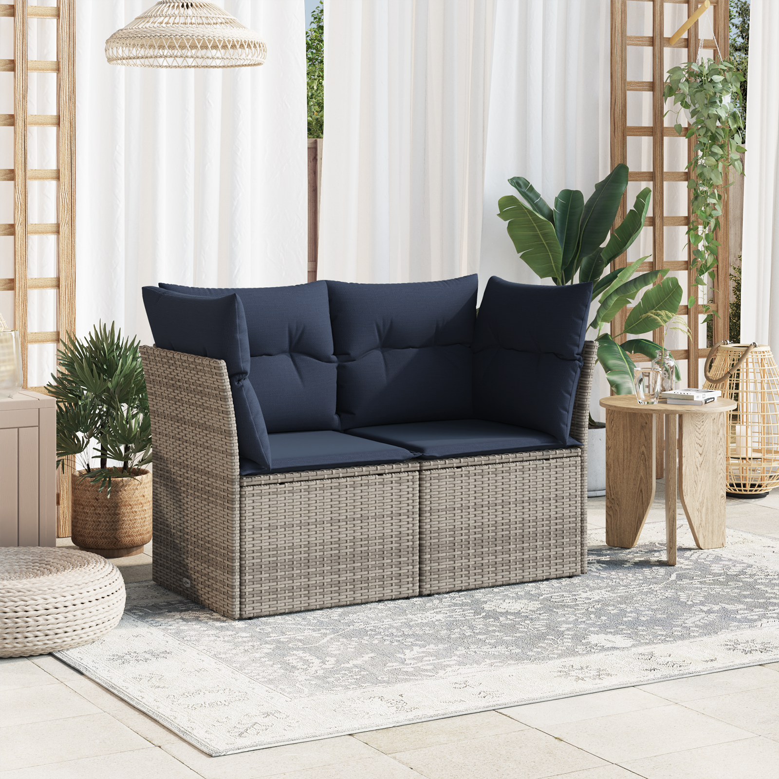 Sodo sofa su pagalve Pilka 124 x 62 x 69 cm Poli ratanas