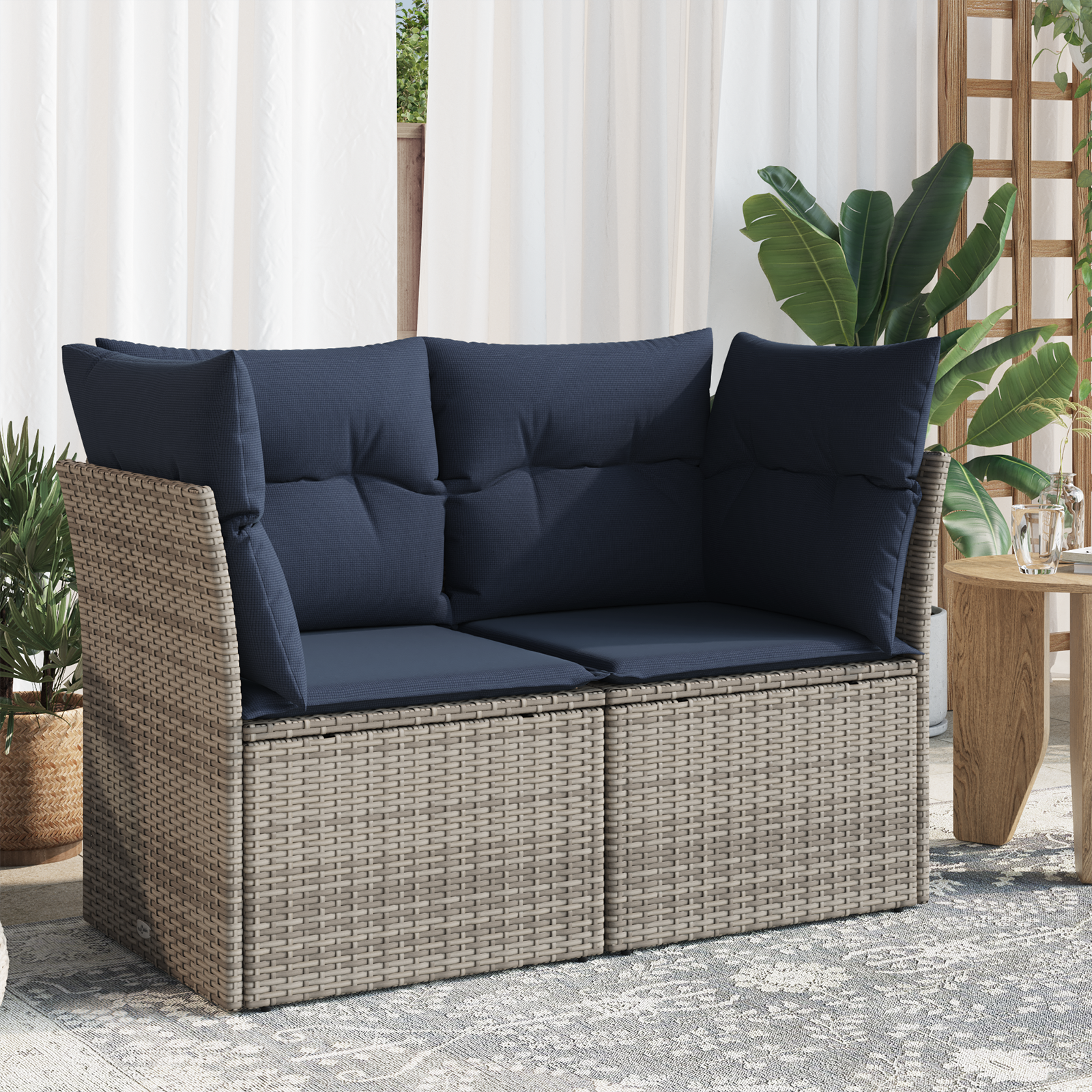 Sodo sofa su pagalve Pilka 124 x 62 x 69 cm Poli ratanas