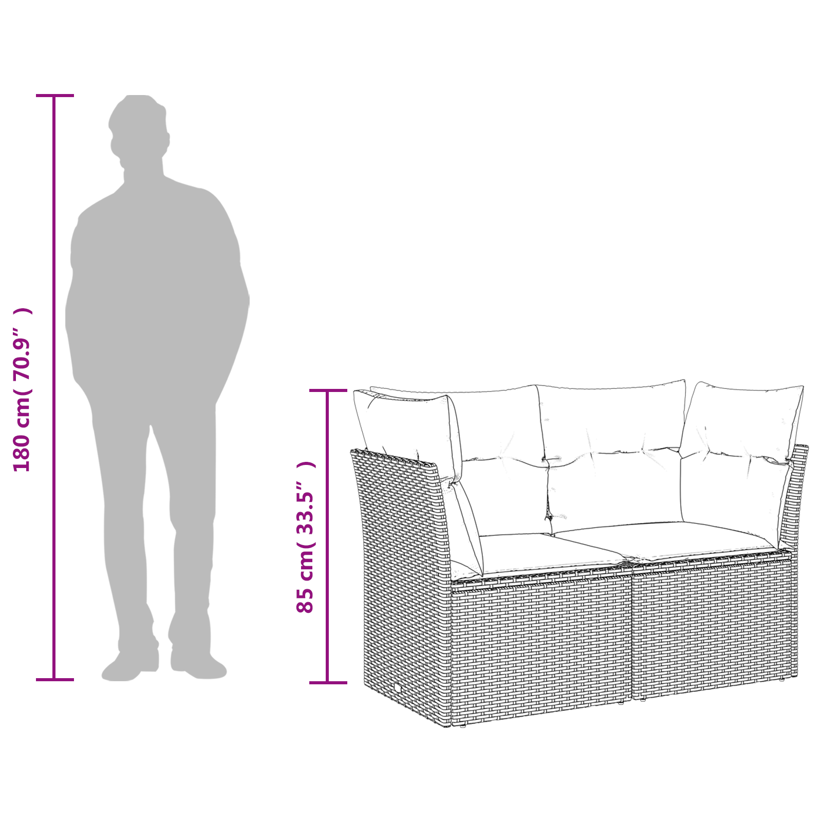 Sodo sofa su pagalve Pilka 124 x 62 x 69 cm Poli ratanas