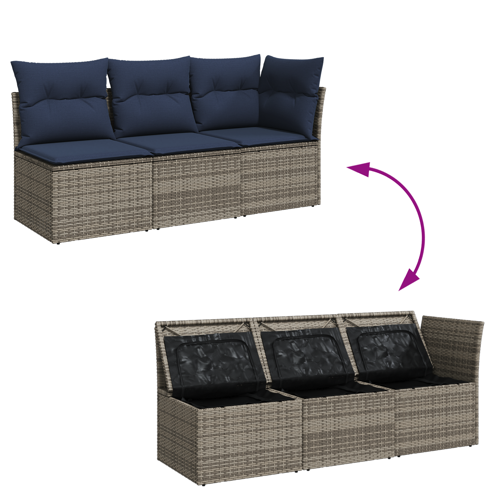 Sodo sofa su pagalve Pilka 172 x 62 x 69 cm Poli ratanas