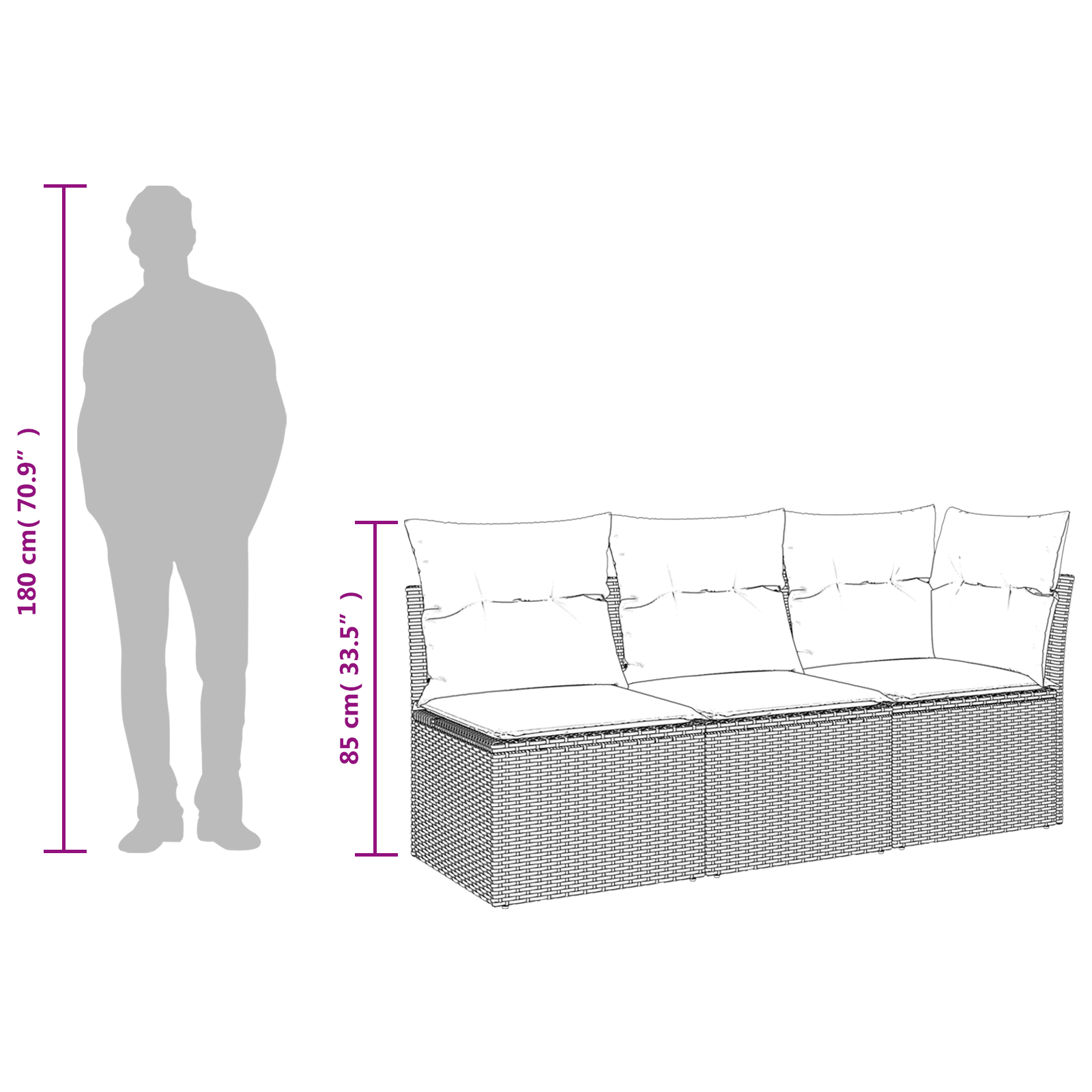Sodo sofa su pagalve Pilka 172 x 62 x 69 cm Poli ratanas