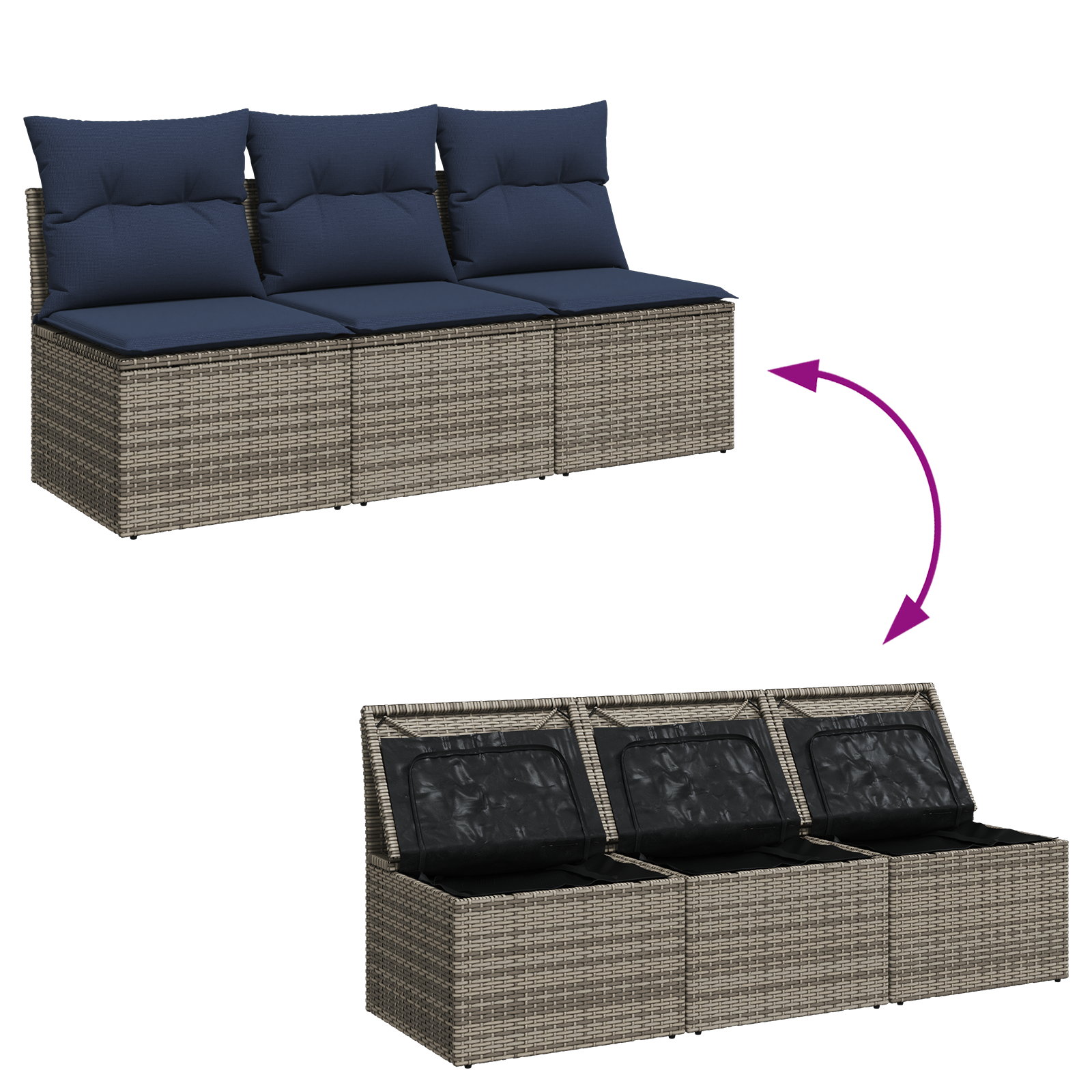 Sodo sofa su pagalve Pilka 165 x 62 x 69 cm Poli ratanas