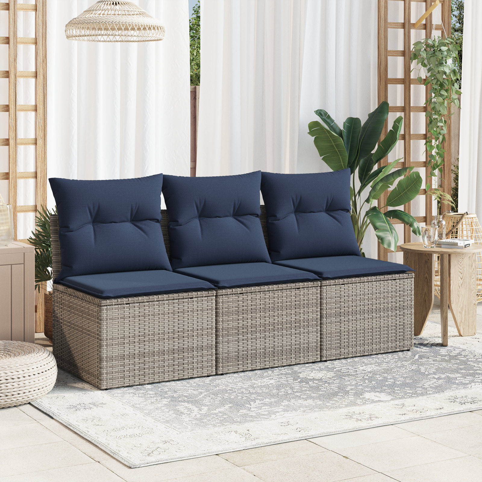 Sodo sofa su pagalve Pilka 165 x 62 x 69 cm Poli ratanas