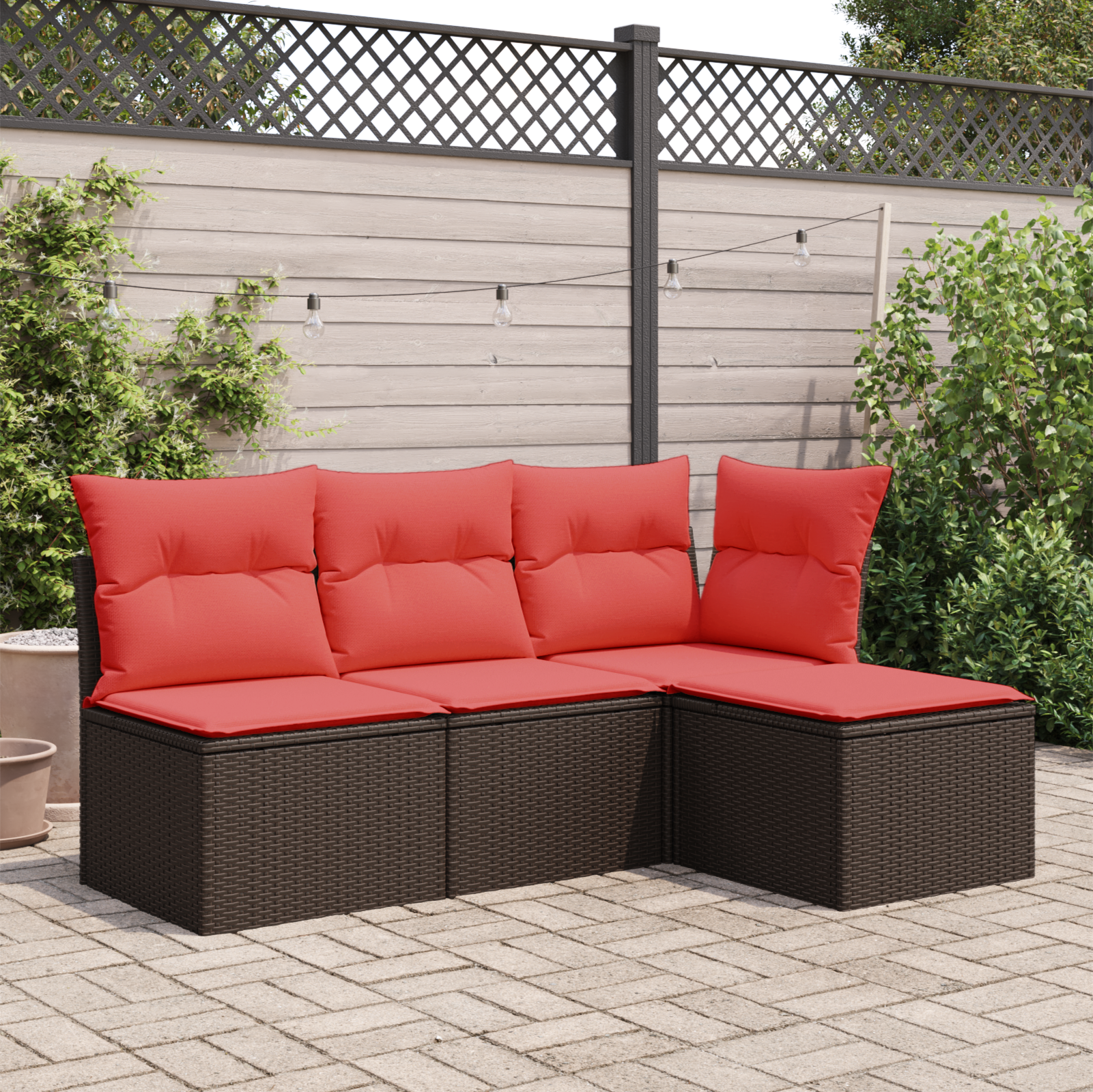 Garden stool with cushion, brown, 55x55x37cm, polyrattan