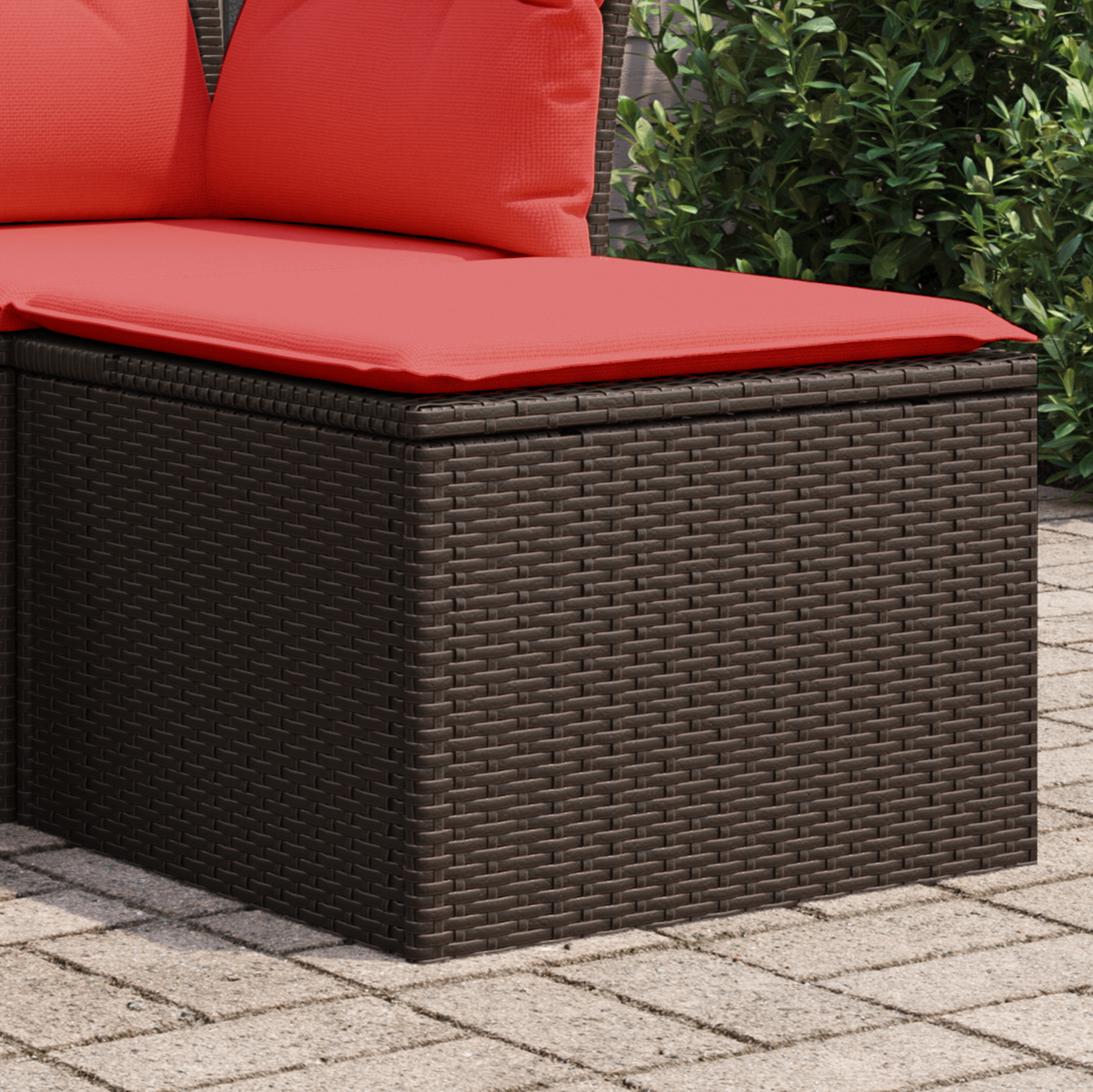 Garden stool with cushion, brown, 55x55x37cm, polyrattan