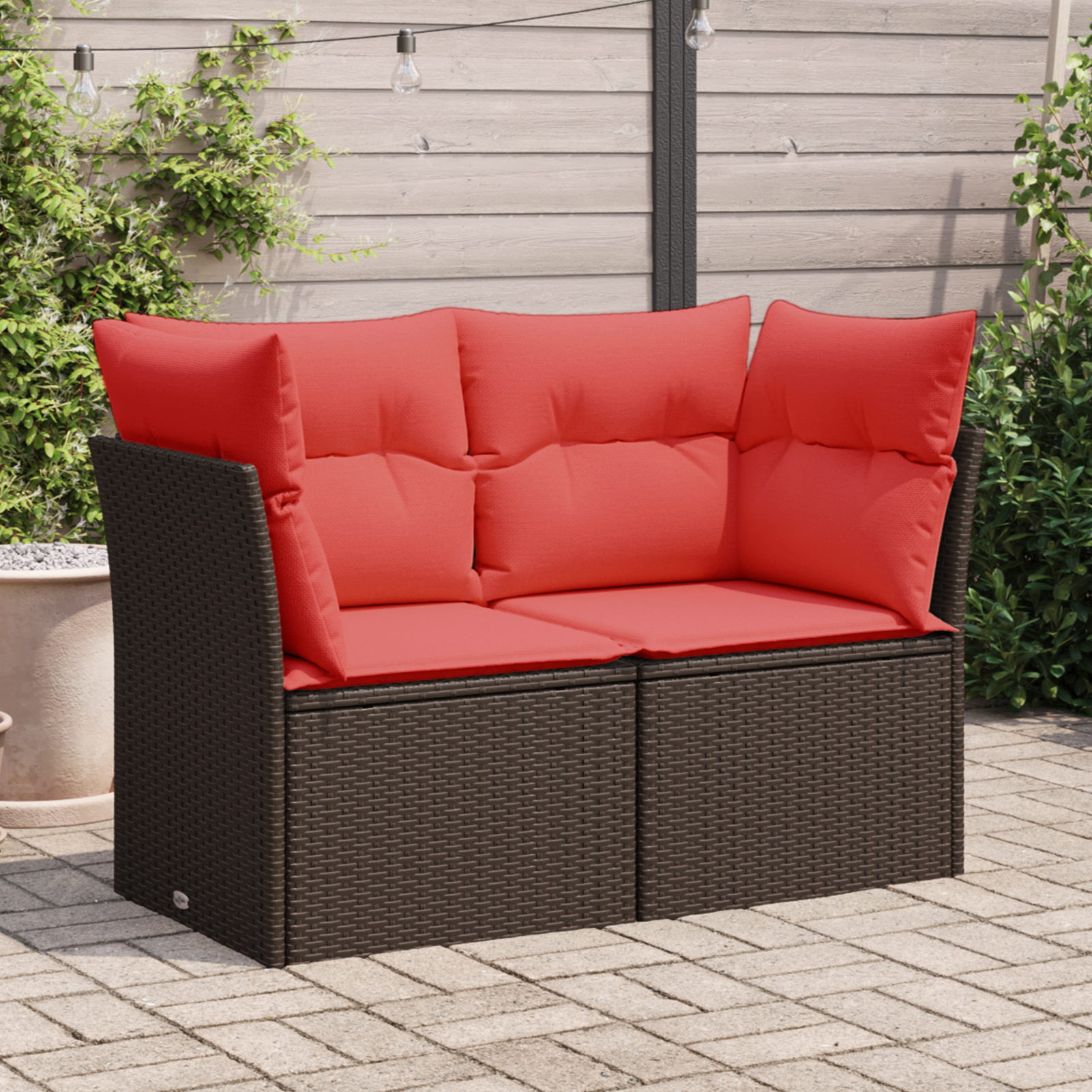 Sodo sofa su pagalvėlėmis, dvivietė, ruda, polirotangas
