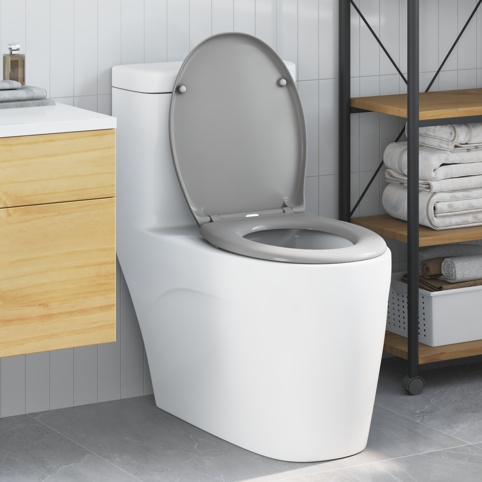 Quick-release Toilet Seat Grey 44.8 x 37.3 x 4.2 cm