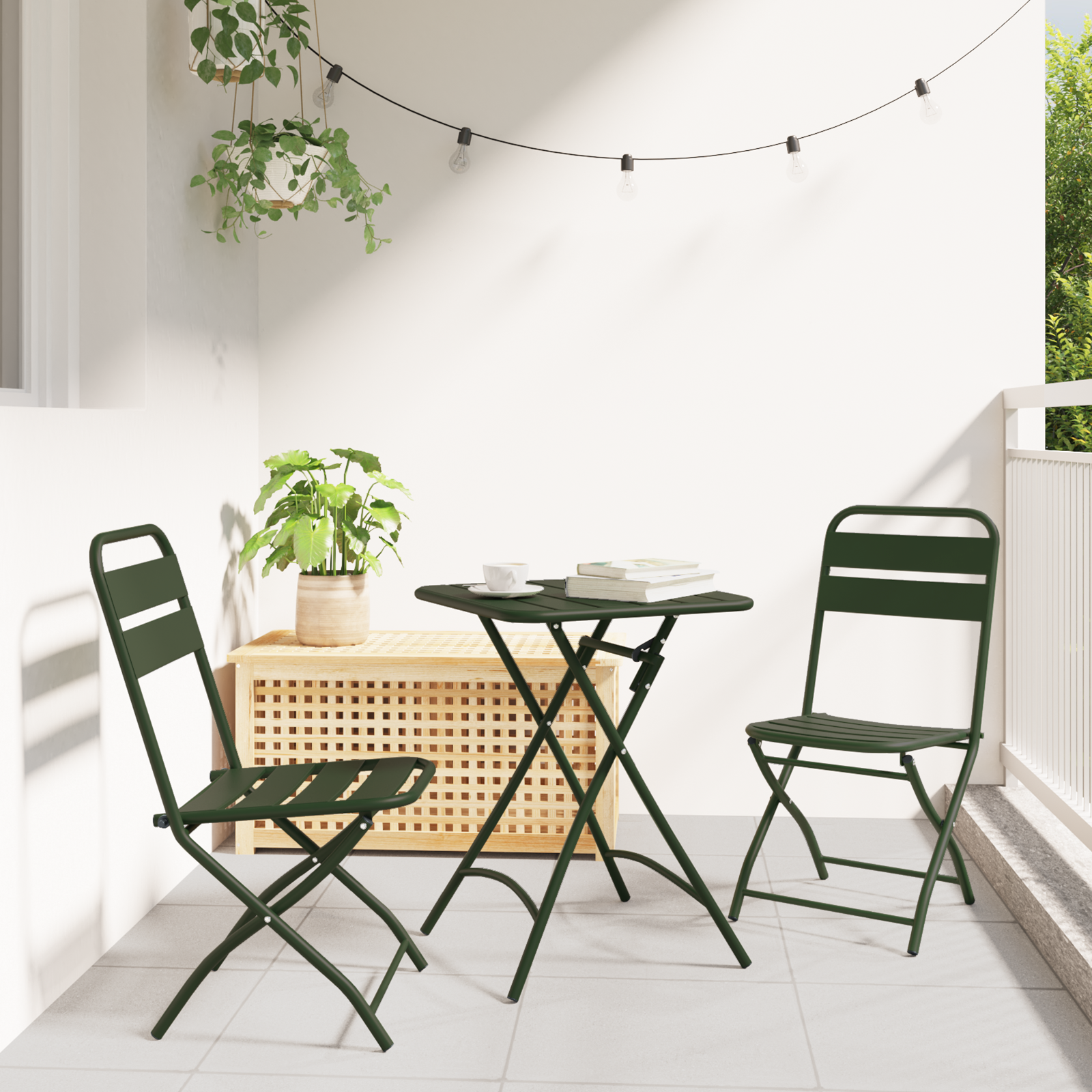 Sodo sulankstoma kėdė 2 pcs Žalia 55 x 56.5 x 91cm Plienas