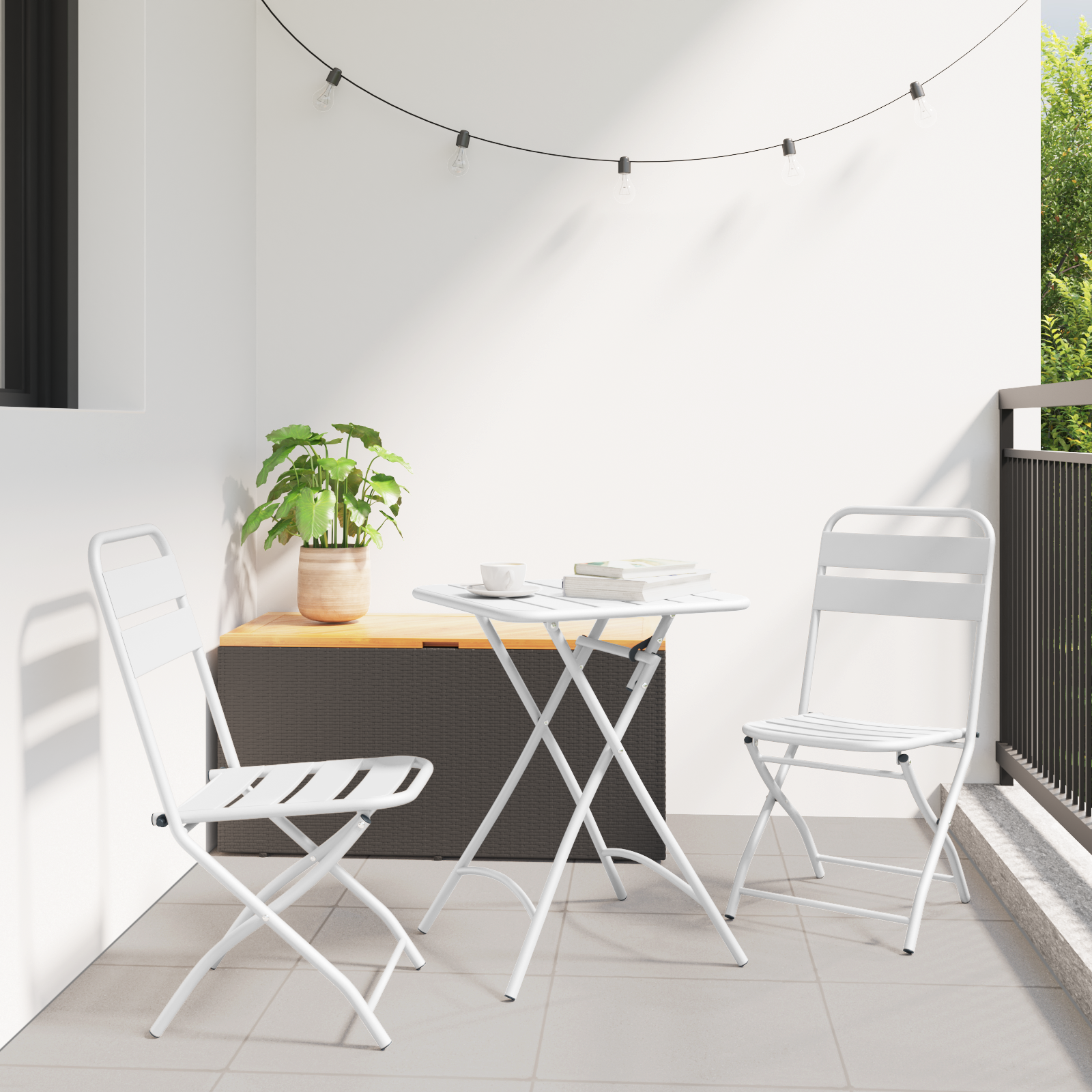 Sodo sulankstoma kėdė 2 pcs Balta 55 x 56.5 x 91cm Plienas