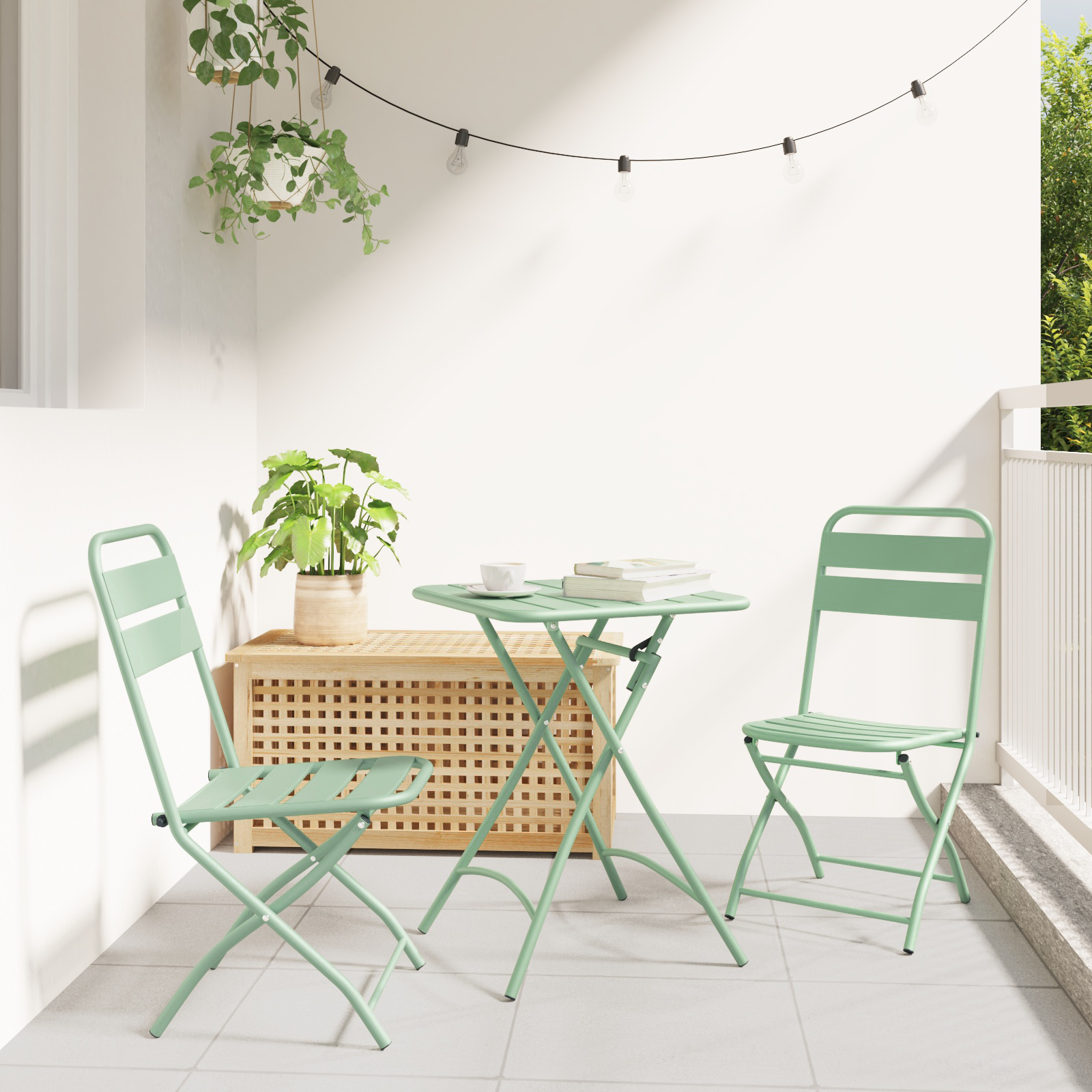 Sodo sulankstoma kėdė 2 pcs Žalia 55 x 56.5 x 91cm Plienas