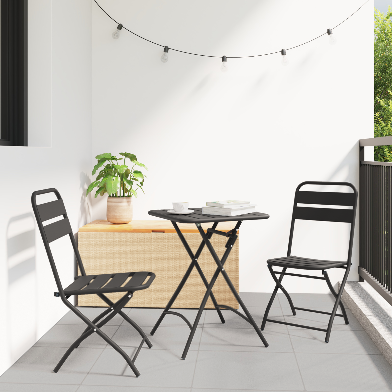 Sodo sulankstoma kėdė 2 pcs Antracitas 55 x 56.5 x 91cm Plienas