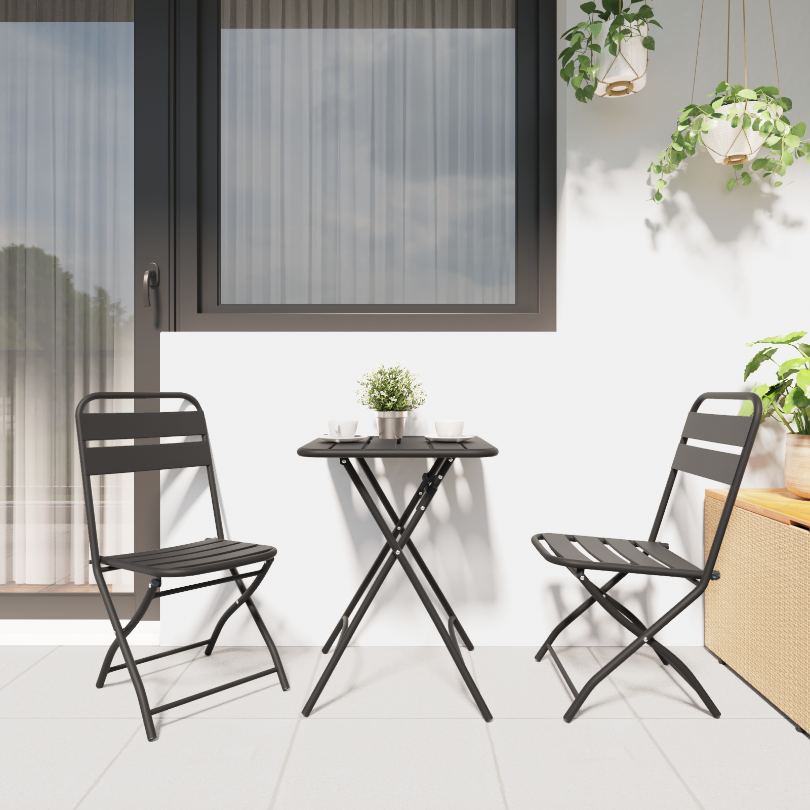 Sodo sulankstoma kėdė 2 pcs Antracitas 55 x 56.5 x 91cm Plienas